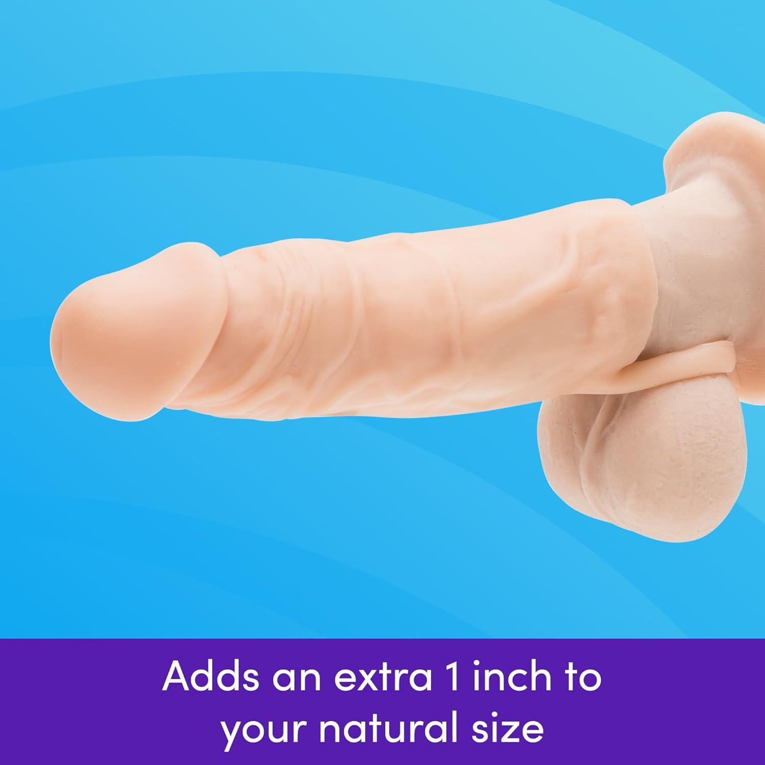 imageLovehoney Mega Mighty Realistic Penis Sleeve Penis Extender with Cock Ring Adult Toys Male Sex Toy Adds 1 Extra Inch Cock Sleeve Enhancer for Men Silicone Dildo for Couples ClearFlesh Pink