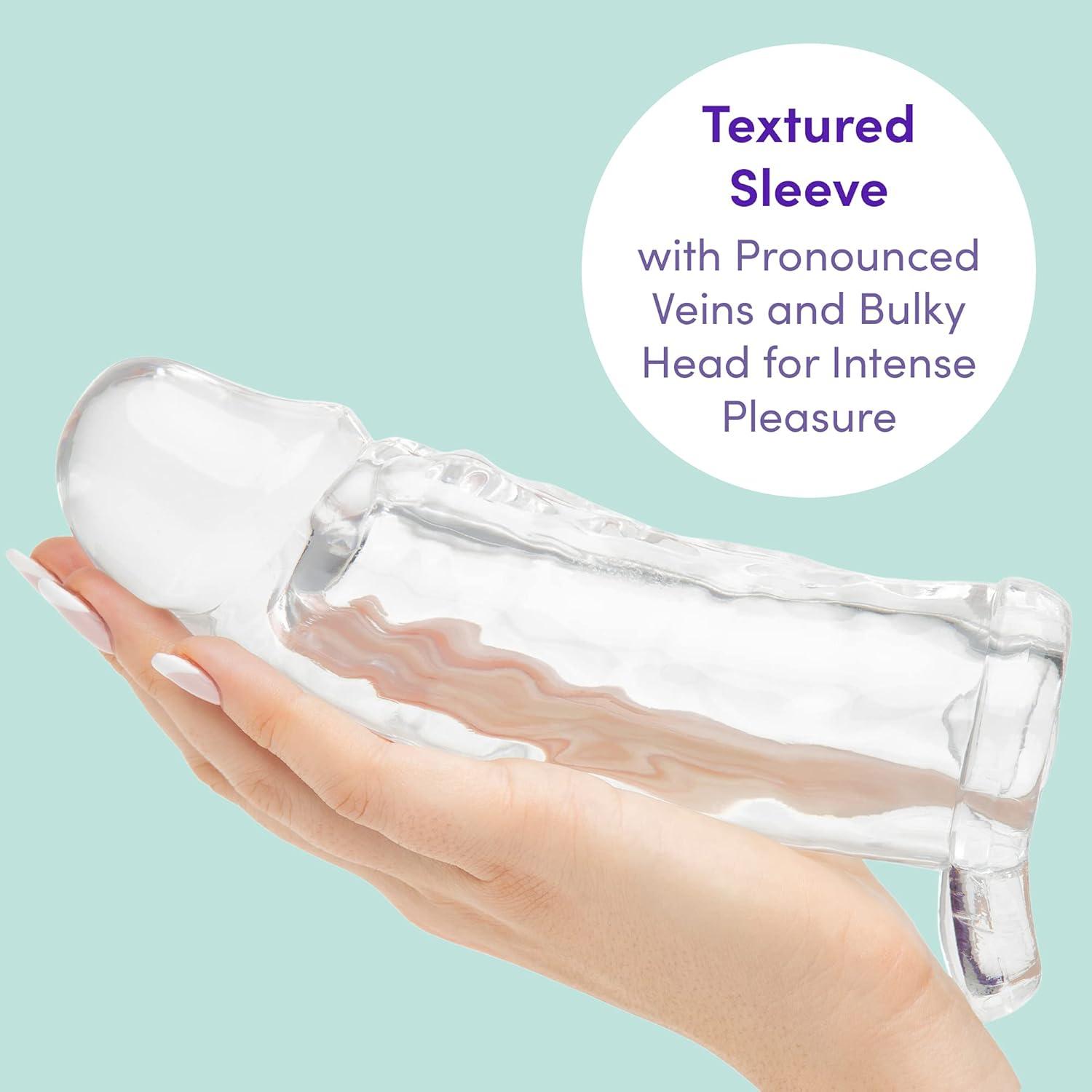 imageLovehoney Mega Thick Penis Sleeve 2 Extra Inches Penis Extender with Ball Loop Girthy Realistic Sexual Stimulation Device Couples Cock Enlarger Adult Sex Toys for Men Clear