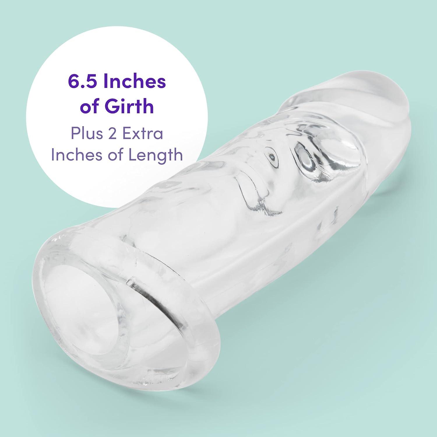 imageLovehoney Mega Thick Penis Sleeve 2 Extra Inches Penis Extender with Ball Loop Girthy Realistic Sexual Stimulation Device Couples Cock Enlarger Adult Sex Toys for Men Clear