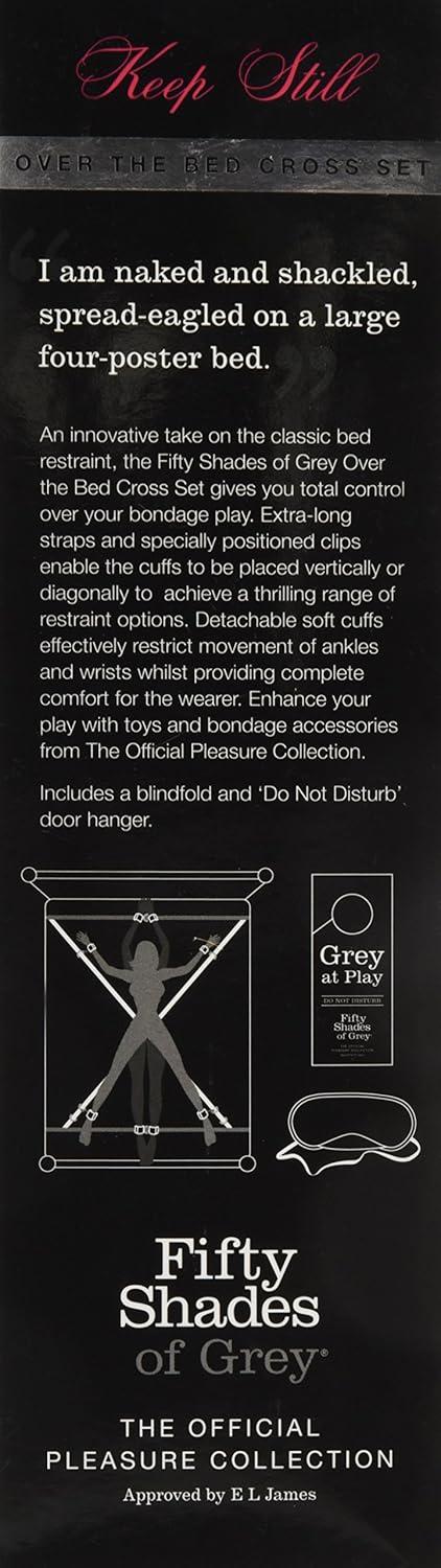 imageFifty Shades of Grey Keep Still Restraint Kit Over The Bed Cross Restraint Set Faux Fur Lined Detachable Cuffs Includes Blindfold amp Door Hanger 80 Inch Adjustable BlackGrey