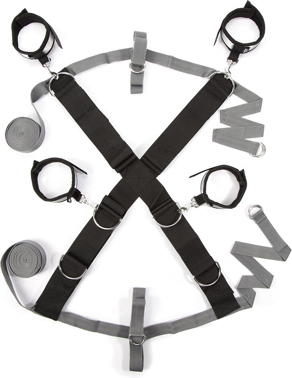 imageFifty Shades of Grey Keep Still Restraint Kit Over The Bed Cross Restraint Set Faux Fur Lined Detachable Cuffs Includes Blindfold amp Door Hanger 80 Inch Adjustable BlackGrey