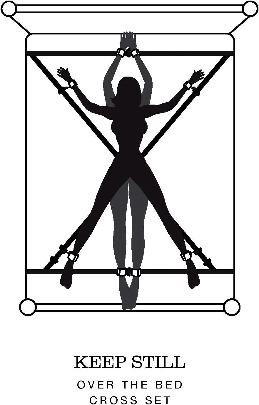 imageFifty Shades of Grey Keep Still Restraint Kit Over The Bed Cross Restraint Set Faux Fur Lined Detachable Cuffs Includes Blindfold amp Door Hanger 80 Inch Adjustable BlackGrey