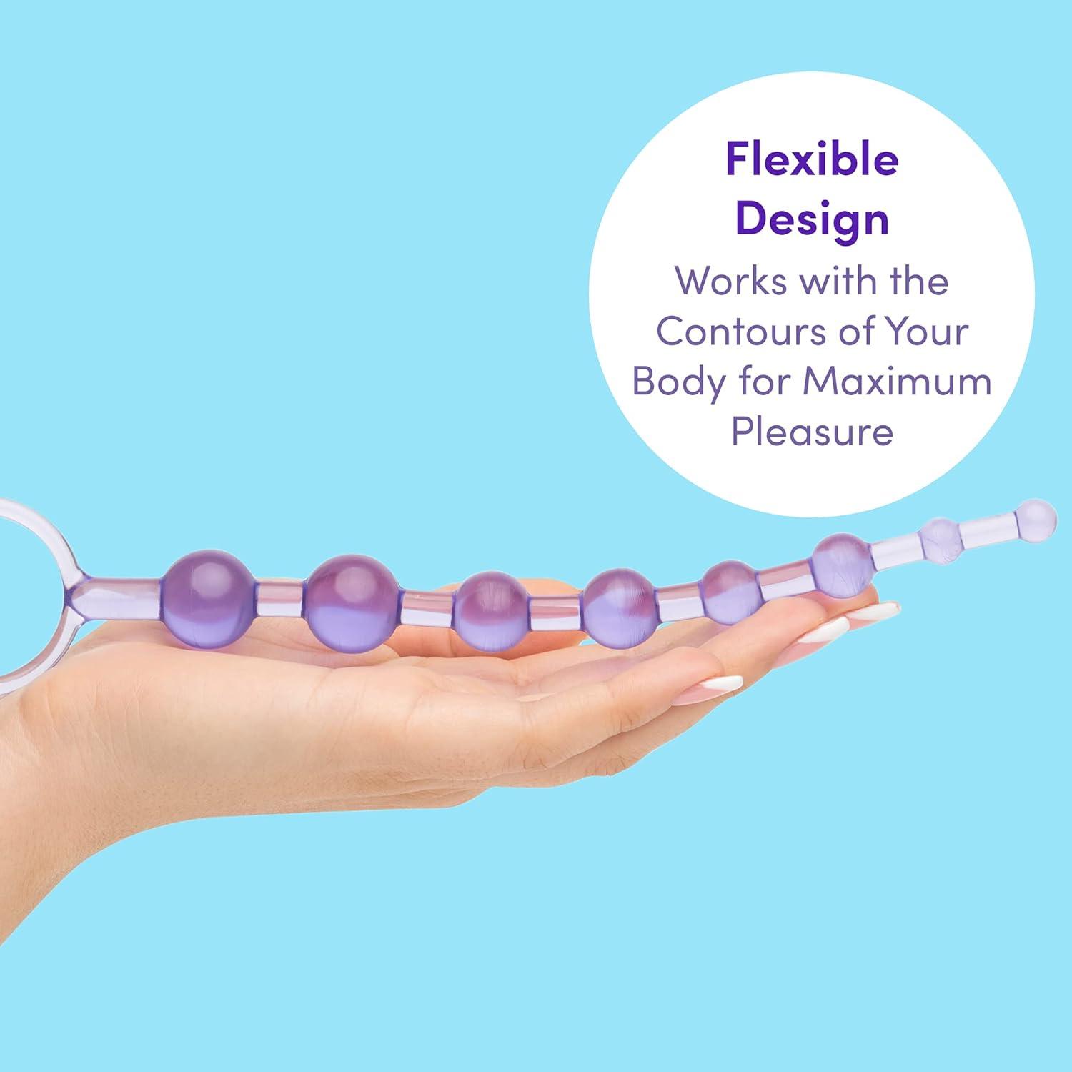 imageLovehoney Blue Anal Beads with Finger Loop Beginner Friendly 6 inchPurple