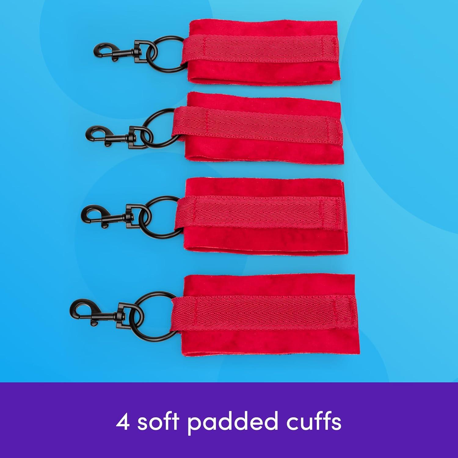 imageLovehoney Bondage Boutique Bound to Please Red Under the Bed Restraint Kit Adjustable Bed Straps with 4 Velcro Cuffs Full Body BDSM Bondage Restraints for Couples Submission Play amp Erotic Roleplay