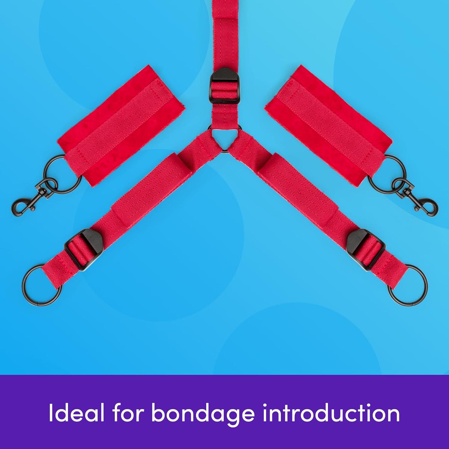 imageLovehoney Bondage Boutique Bound to Please Red Under the Bed Restraint Kit Adjustable Bed Straps with 4 Velcro Cuffs Full Body BDSM Bondage Restraints for Couples Submission Play amp Erotic Roleplay