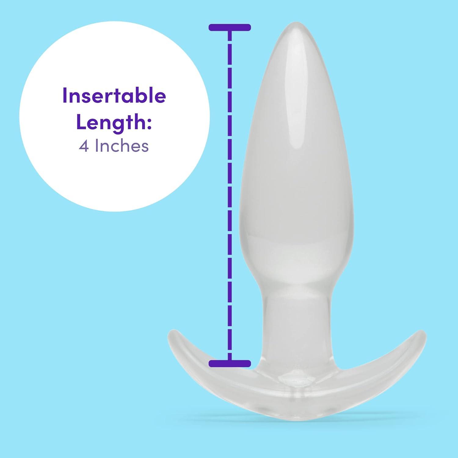 imageLovehoney Butt Plug 4 Inch Anal Plug Beginner Friendly TBar Base with Tapered Tip Waterproof Clear