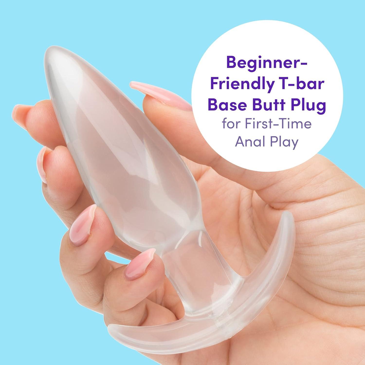 imageLovehoney Butt Plug 4 Inch Anal Plug Beginner Friendly TBar Base with Tapered Tip Waterproof Clear