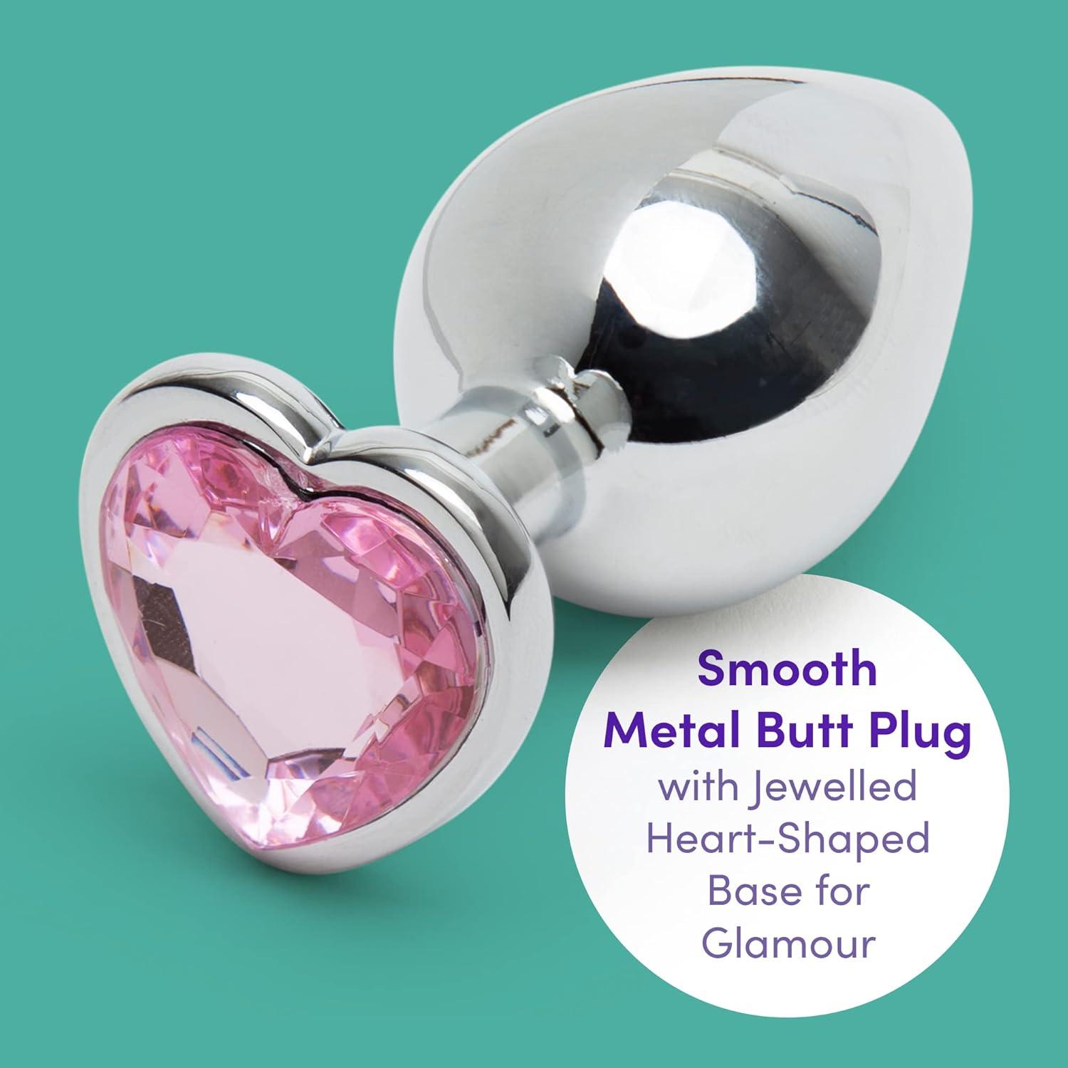 imageLovehoney Silver Heart Butt Plug 35 Inch Pink Gem Large Anal Plug for Women amp Men Luxury Shaped 115oz Metal Prostate Massager Couples Adult Sex Anal Toy3 inches