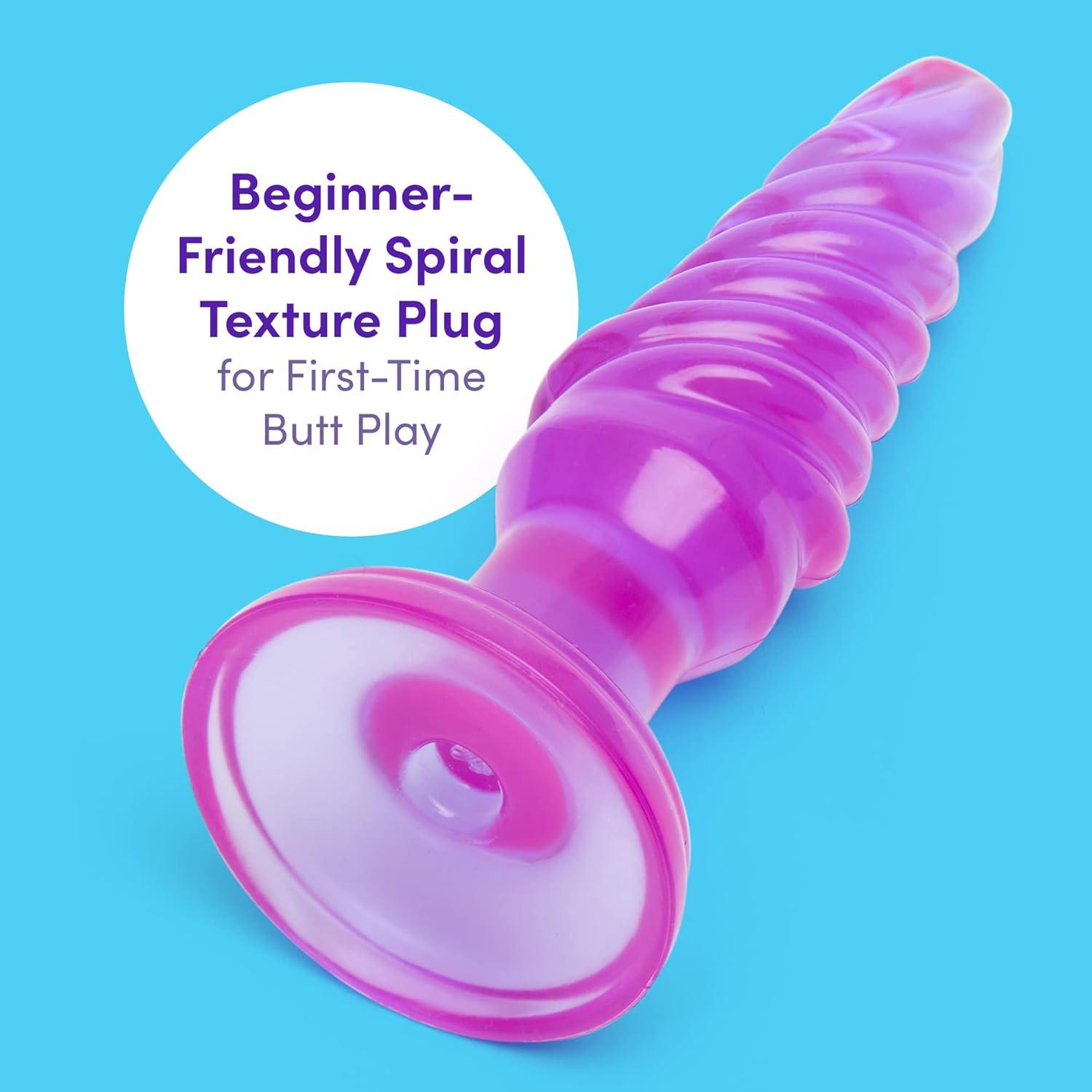 imageLovehoney Slimline Butt Plug Anal Sex Toys for Men Women Couples 4 Inch Beginner Sex Toys Anal Trainer Prostate Massaging Device with Suction Cup Portable Male Adult Sex Toys PurpleSpiral