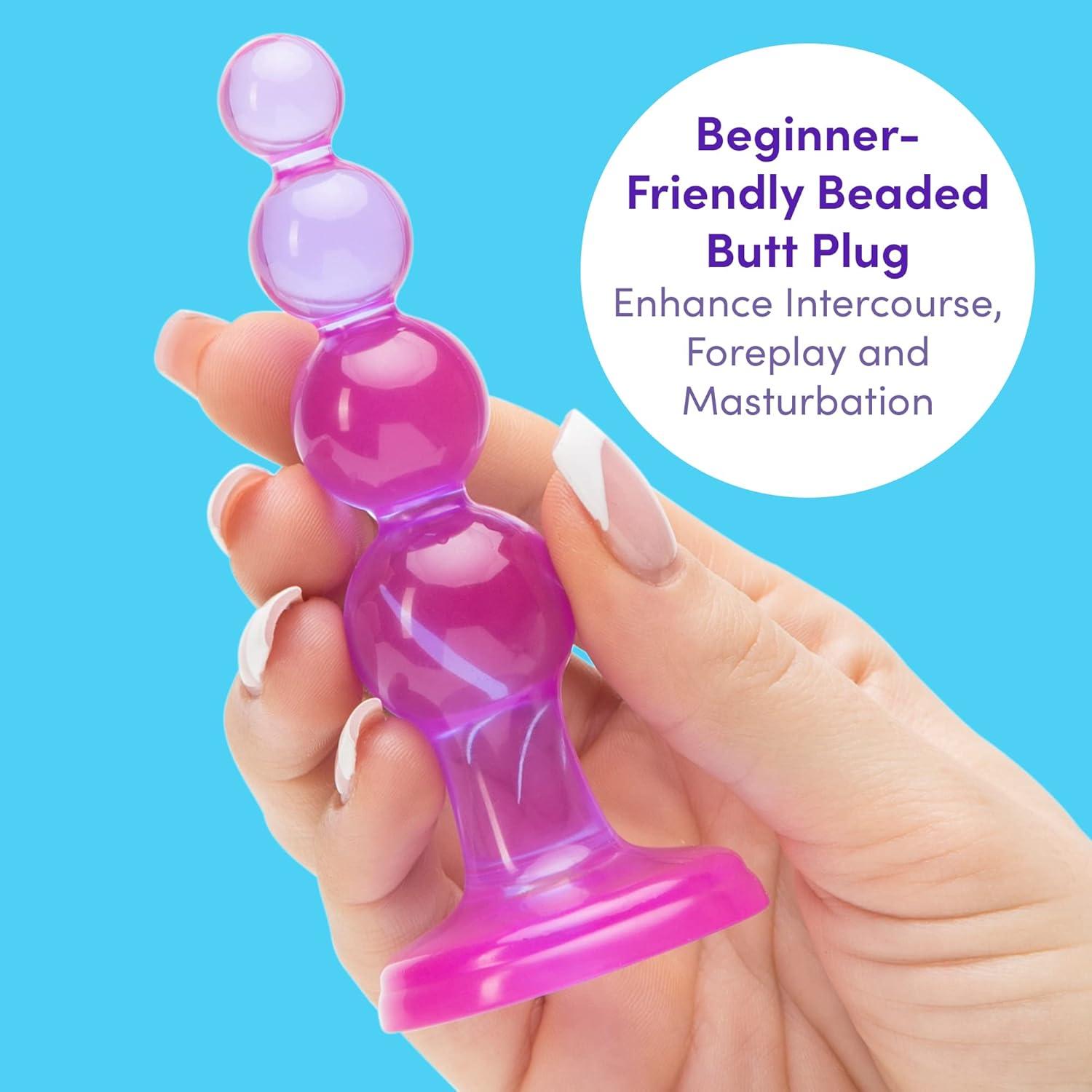 imageLovehoney Slimline Butt Plug Anal Sex Toys for Men Women Couples 4 Inch Beginner Sex Toys Anal Trainer Prostate Massaging Device with Suction Cup Portable Male Adult Sex Toys PurpleBeaded