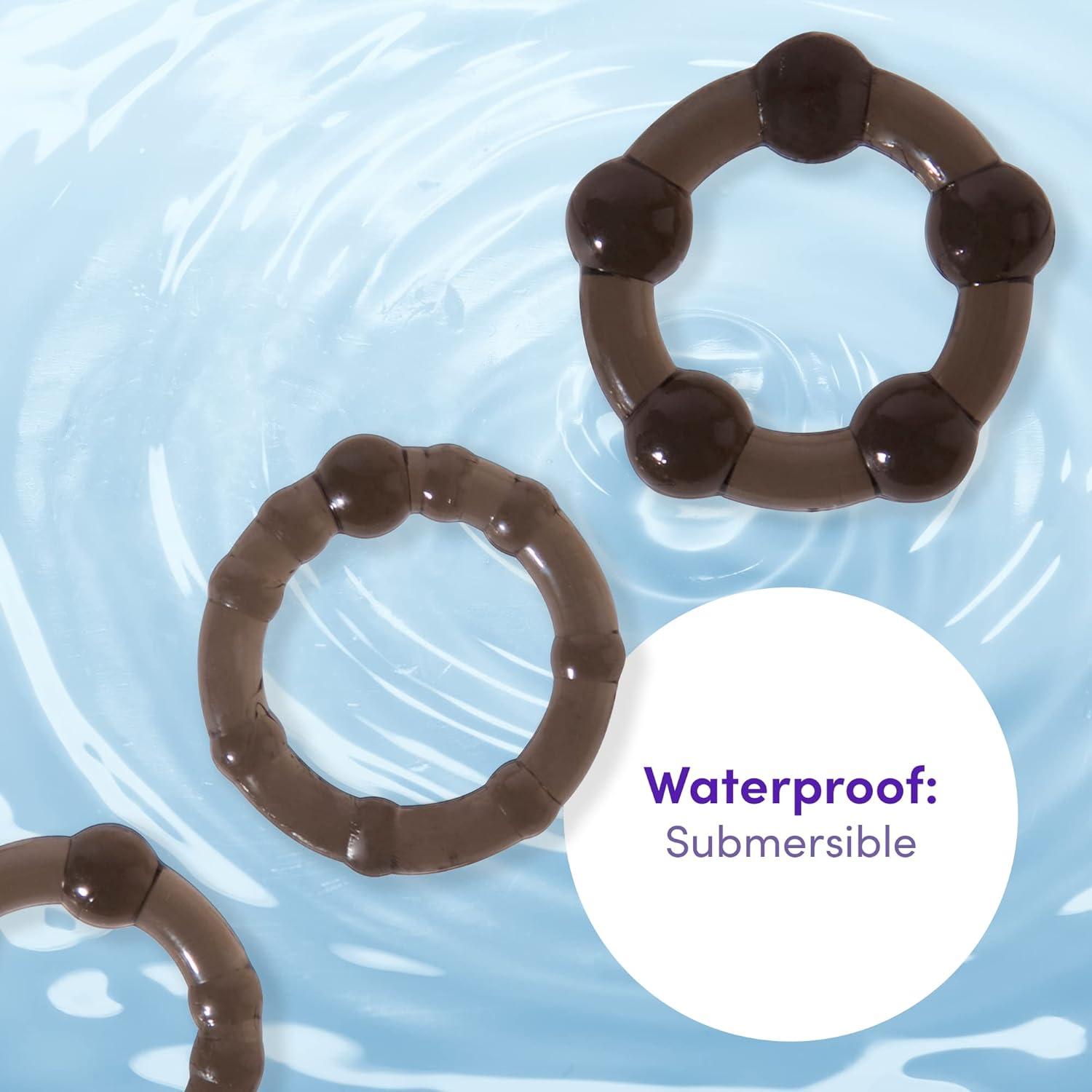 imageLovehoney Triple Cock Ring Set Stretchy Textured Penis Rings Beginner Friendly amp Waterproof 3 Pack Black