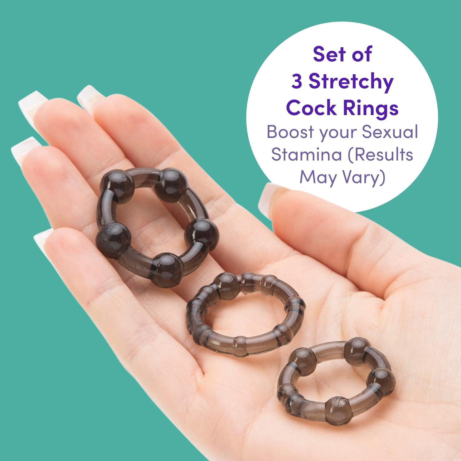 imageLovehoney Triple Cock Ring Set Stretchy Textured Penis Rings Beginner Friendly amp Waterproof 3 Pack Black