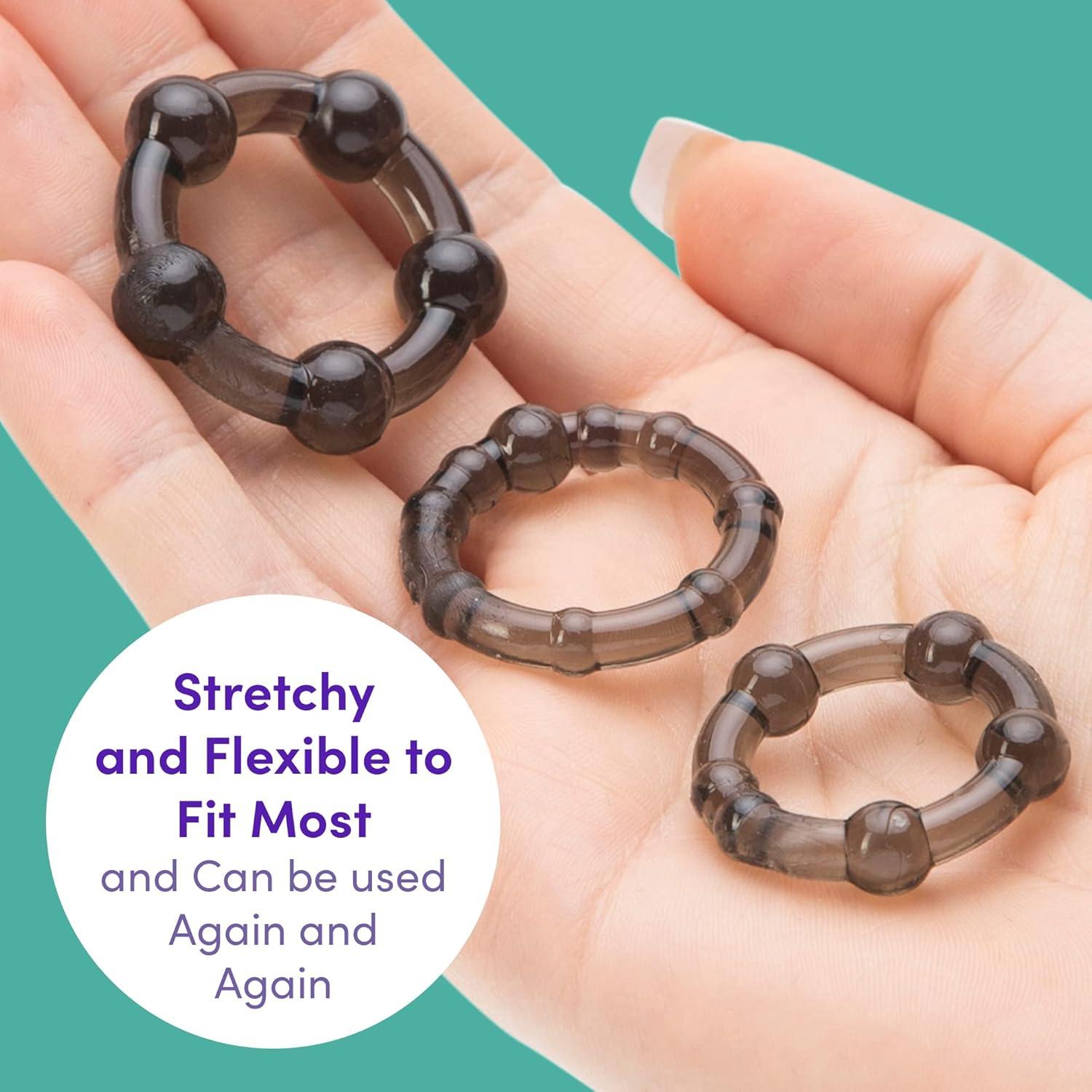 imageLovehoney Triple Cock Ring Set Stretchy Textured Penis Rings Beginner Friendly amp Waterproof 3 Pack Black