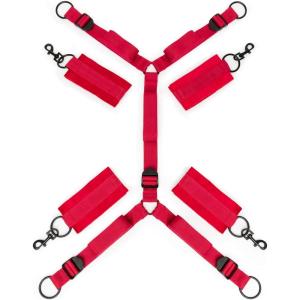 Lovehoney Bondage Boutique Bound to Please Red Under the Bed Restraint Kit | Adjustable Bed Straps with 4 Velcro Cuffs | Full Body BDSM Bondage Restraints for Couples Submission Play & Erotic Roleplay