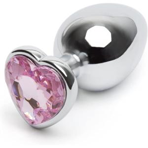 Lovehoney Silver Heart Butt Plug 3.5 Inch | Pink Gem Large Anal Plug for Women & Men | Luxury Shaped 11.5oz Metal Prostate Massager | Couples Adult Sex Anal Toy(3.5 Inch)