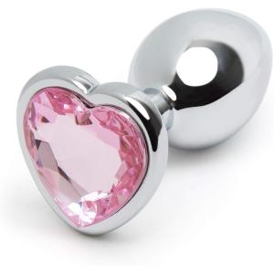 Lovehoney Silver Heart Butt Plug 3.5 Inch | Pink Gem Large Anal Plug for Women & Men | Luxury Shaped 11.5oz Metal Prostate Massager | Couples Adult Sex Anal Toy(2.5 Inch)