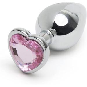 Lovehoney Silver Heart Butt Plug 3.5 Inch | Pink Gem Large Anal Plug for Women & Men | Luxury Shaped 11.5oz Metal Prostate Massager | Couples Adult Sex Anal Toy(3 inches)