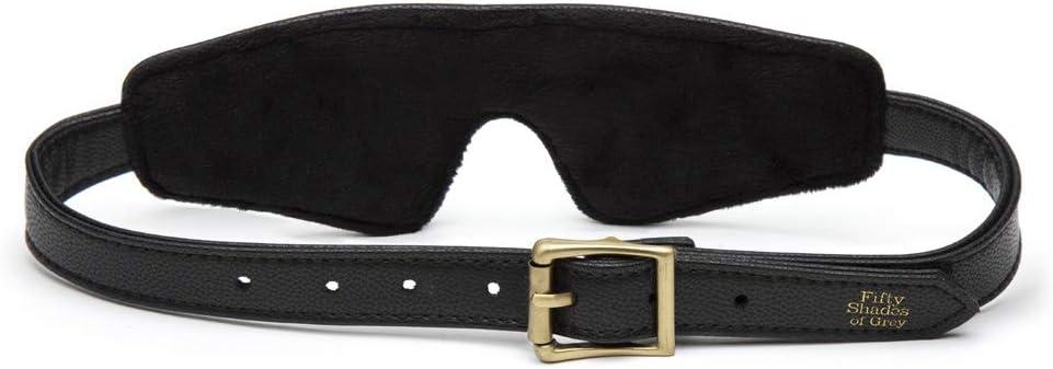 imageFifty Shades of Grey Bound To You Blindfold Faux Sexy Leather Blindfold with Antique Gold Buckles Adjustable with Soft Lining Black