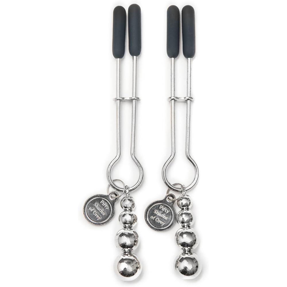 imageFifty Shades of Grey The Pinch Nipple Clamps  Adjustable Weight Metal Nipple Clamps for Sex Pleasure  Silicone Coated Clip  Includes Satin Bag  Silver