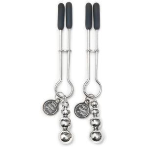 Fifty Shades of Grey The Pinch Nipple Clamps – Adjustable Weight Metal Nipple Clamps for Sex Pleasure – Silicone Coated Clip – Includes Satin Bag – Silver