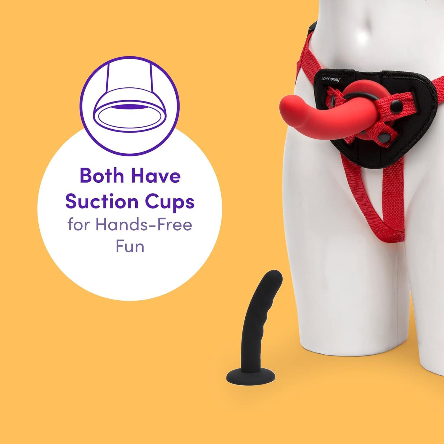 imageLovehoney Advanced Strap On Dildo Harness Kit 2 Silicone Strap On Dildos for Couples 5 Inch Rigged amp 7 Inch Curved with Suction Cups Adjustable Harness Waterproof BlackRed