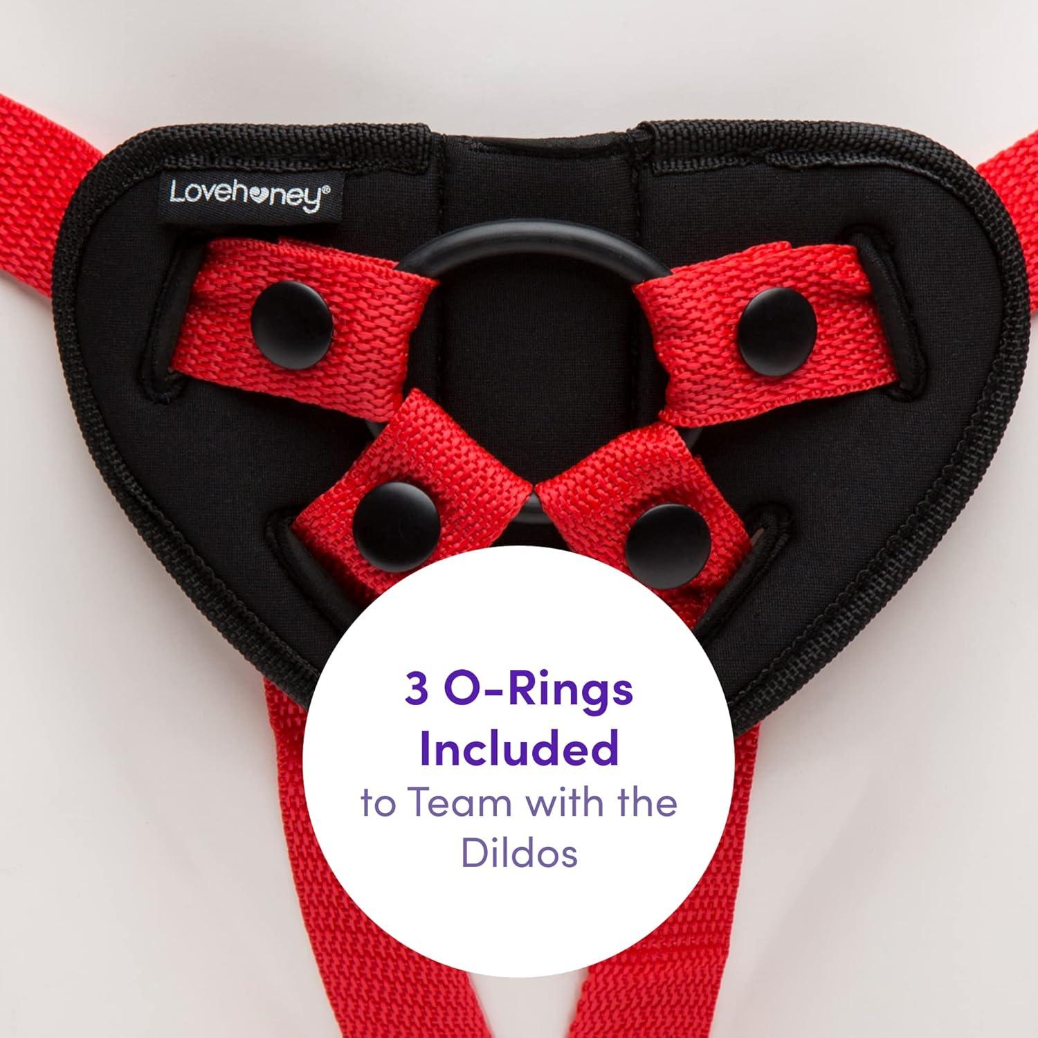 imageLovehoney Advanced Strap On Dildo Harness Kit 2 Silicone Strap On Dildos for Couples 5 Inch Rigged amp 7 Inch Curved with Suction Cups Adjustable Harness Waterproof BlackRed