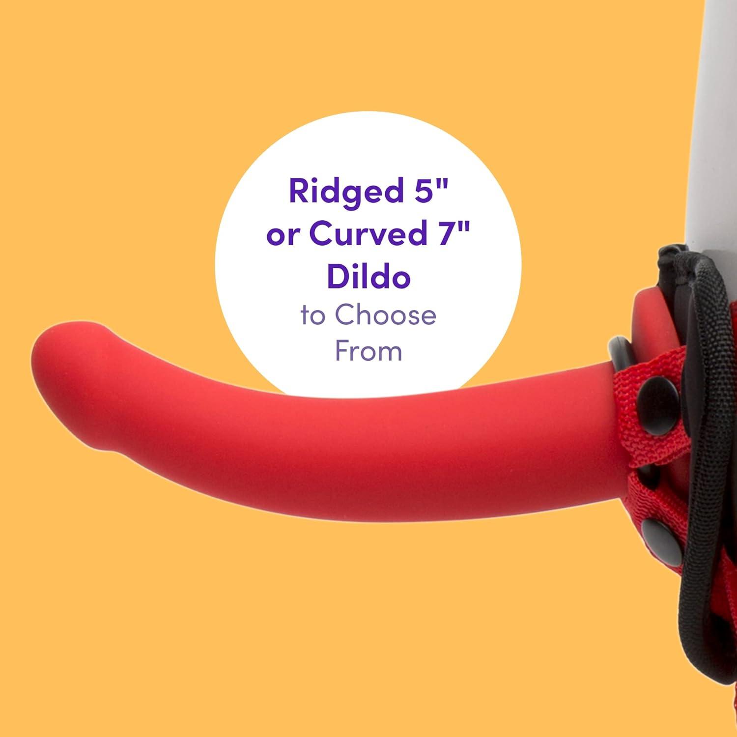 imageLovehoney Advanced Strap On Dildo Harness Kit 2 Silicone Strap On Dildos for Couples 5 Inch Rigged amp 7 Inch Curved with Suction Cups Adjustable Harness Waterproof BlackRed