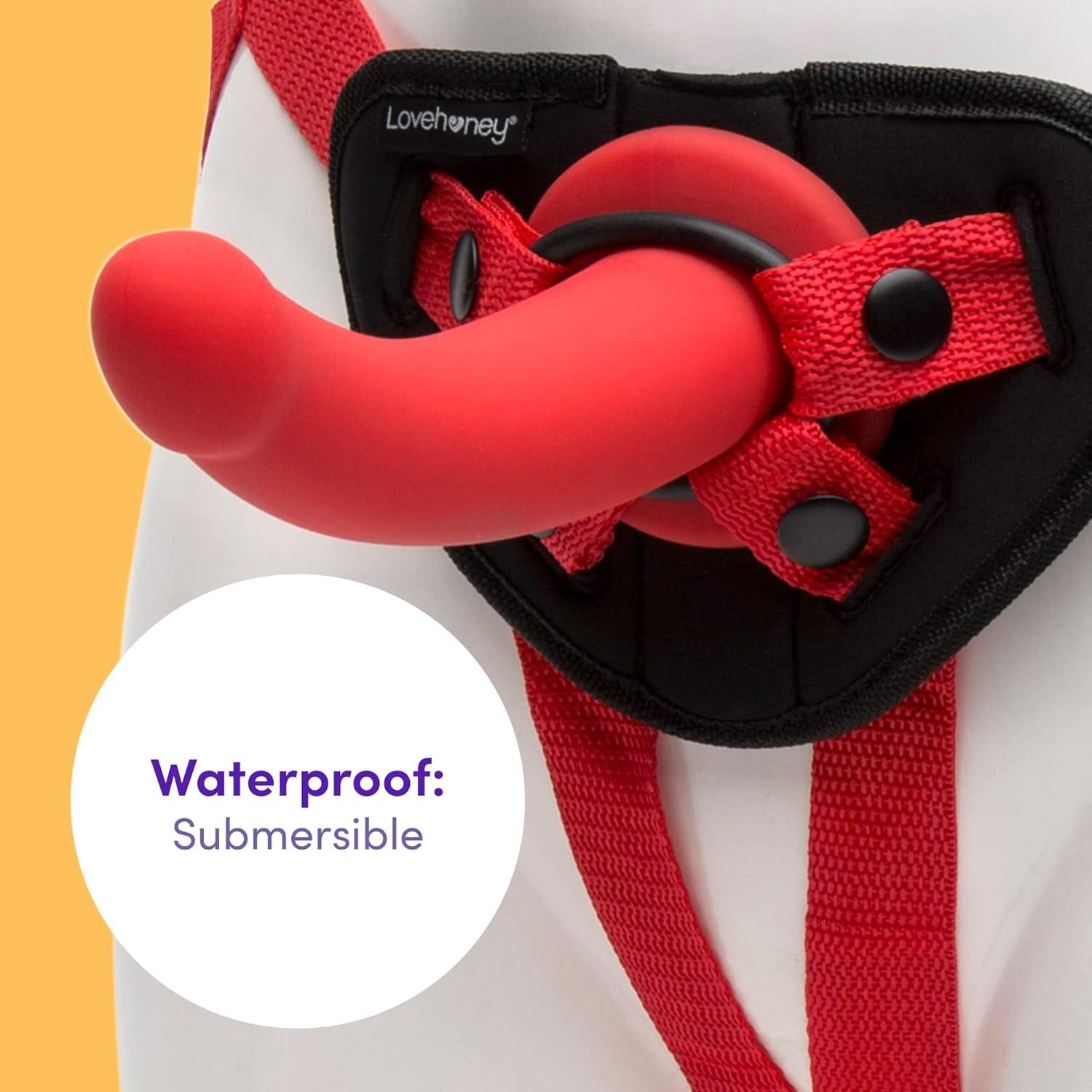 imageLovehoney Advanced Strap On Dildo Harness Kit 2 Silicone Strap On Dildos for Couples 5 Inch Rigged amp 7 Inch Curved with Suction Cups Adjustable Harness Waterproof BlackRed