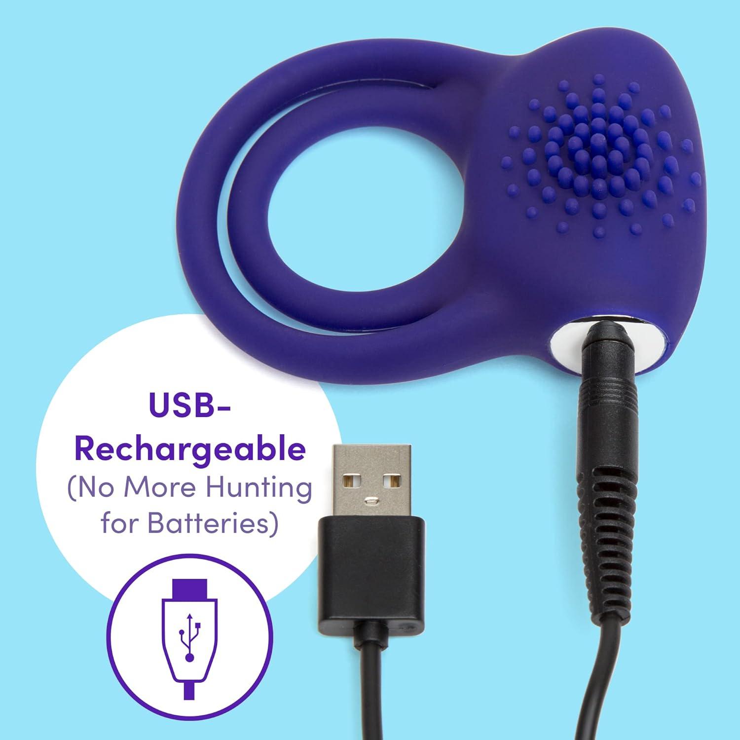 imageLovehoney Bed Ringer Vibrating Cock Ring Stretchy Textured Double Penis Ring 12 Function Stimulation Device for Couples Sex Rechargeable Waterproof Blue