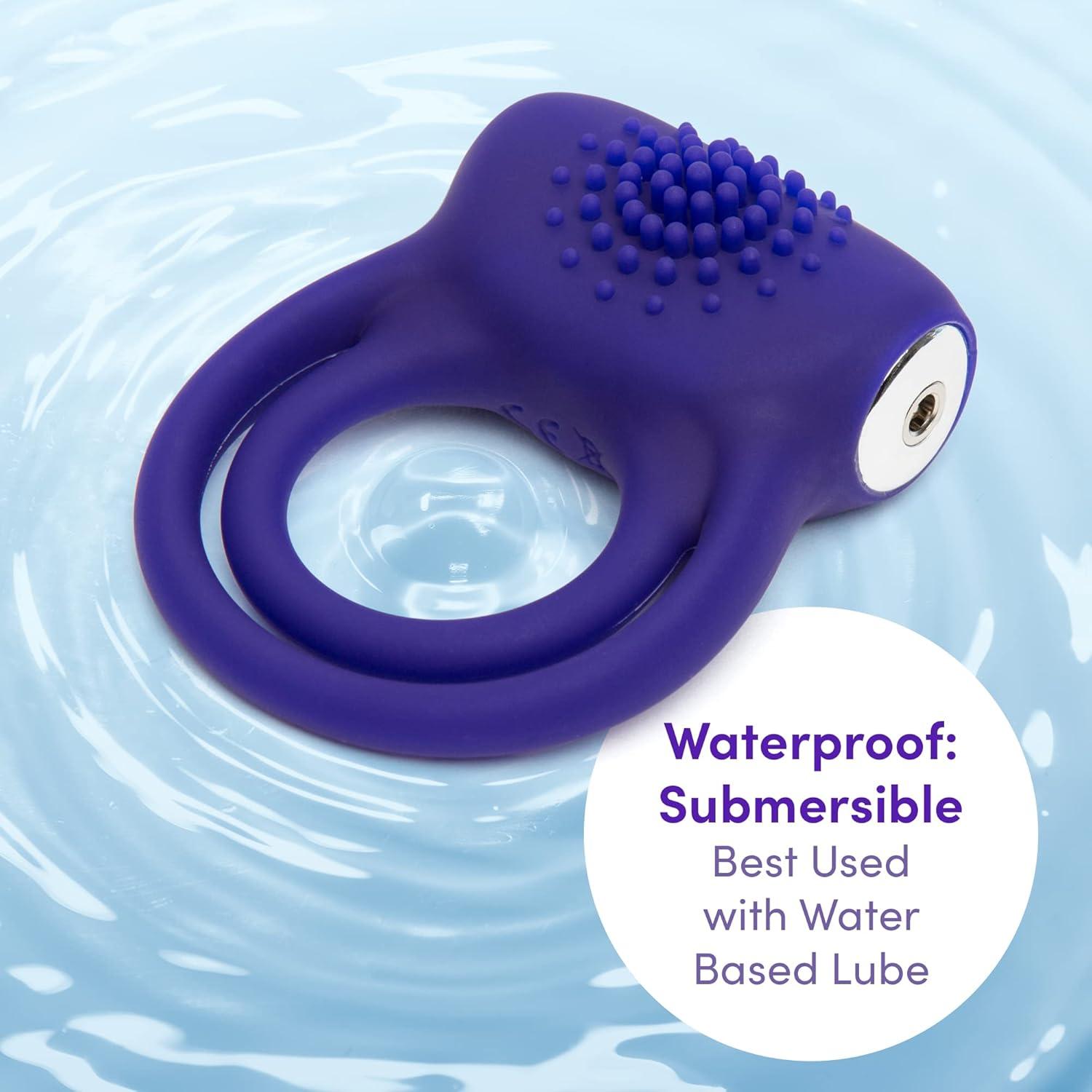 imageLovehoney Bed Ringer Vibrating Cock Ring Stretchy Textured Double Penis Ring 12 Function Stimulation Device for Couples Sex Rechargeable Waterproof Blue