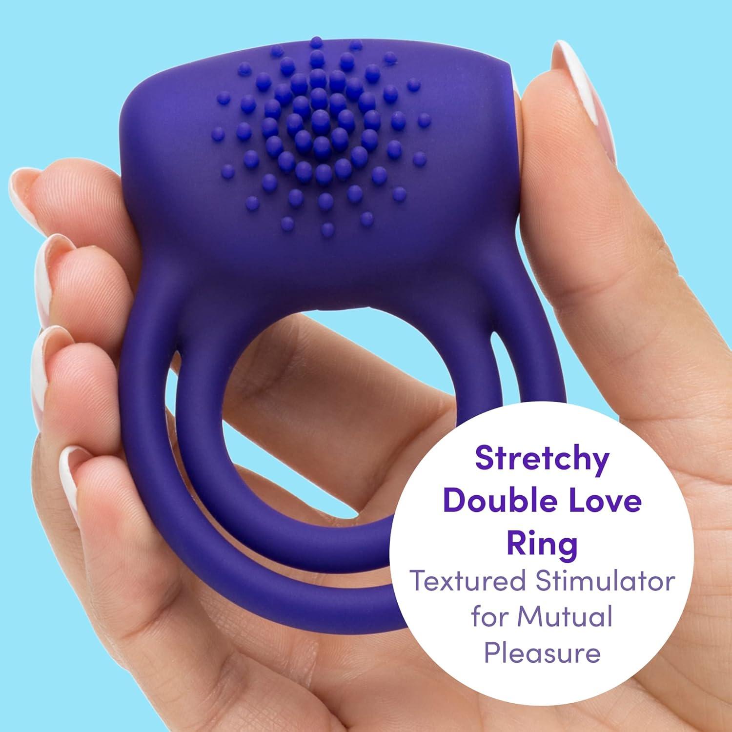 imageLovehoney Bed Ringer Vibrating Cock Ring Stretchy Textured Double Penis Ring 12 Function Stimulation Device for Couples Sex Rechargeable Waterproof Blue