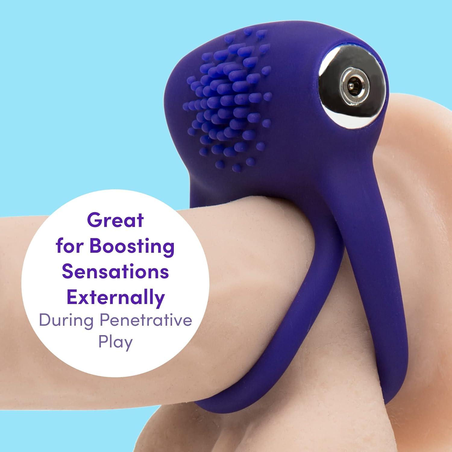 imageLovehoney Bed Ringer Vibrating Cock Ring Stretchy Textured Double Penis Ring 12 Function Stimulation Device for Couples Sex Rechargeable Waterproof Blue