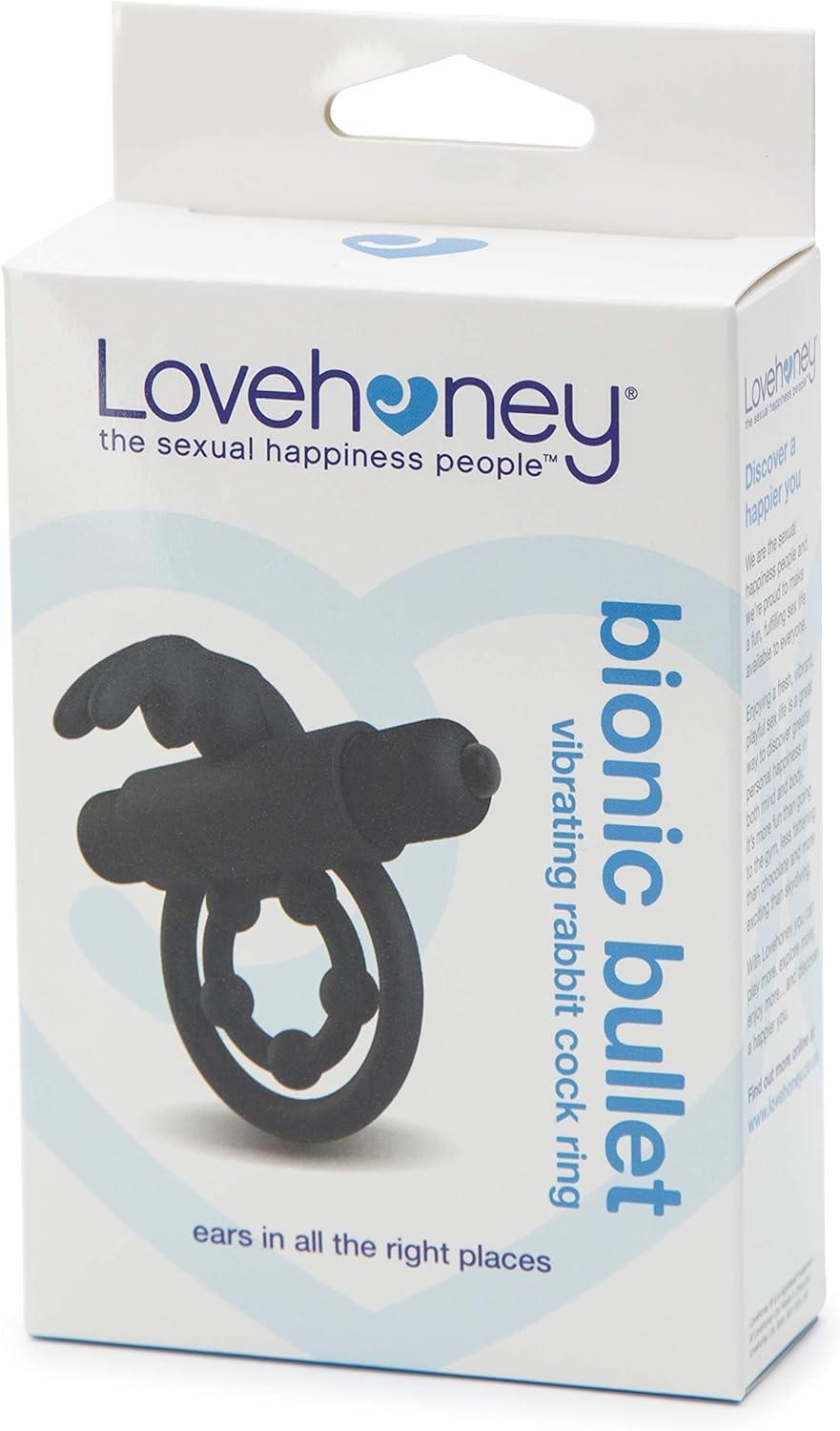 imageLovehoney Bionic Bullet Rabbit Vibrating Cock Ring Stretchy Double Silicone Ring with Rabbit Ears 5 Function Removable Bullet Vibrator Waterproof BlackBlack