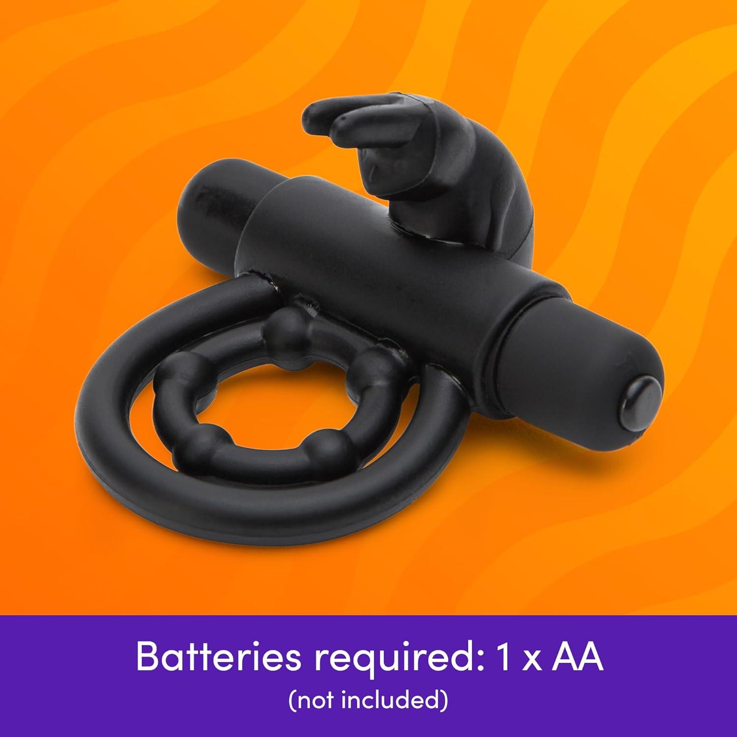imageLovehoney Bionic Bullet Rabbit Vibrating Cock Ring Stretchy Double Silicone Ring with Rabbit Ears 5 Function Removable Bullet Vibrator Waterproof BlackBlack