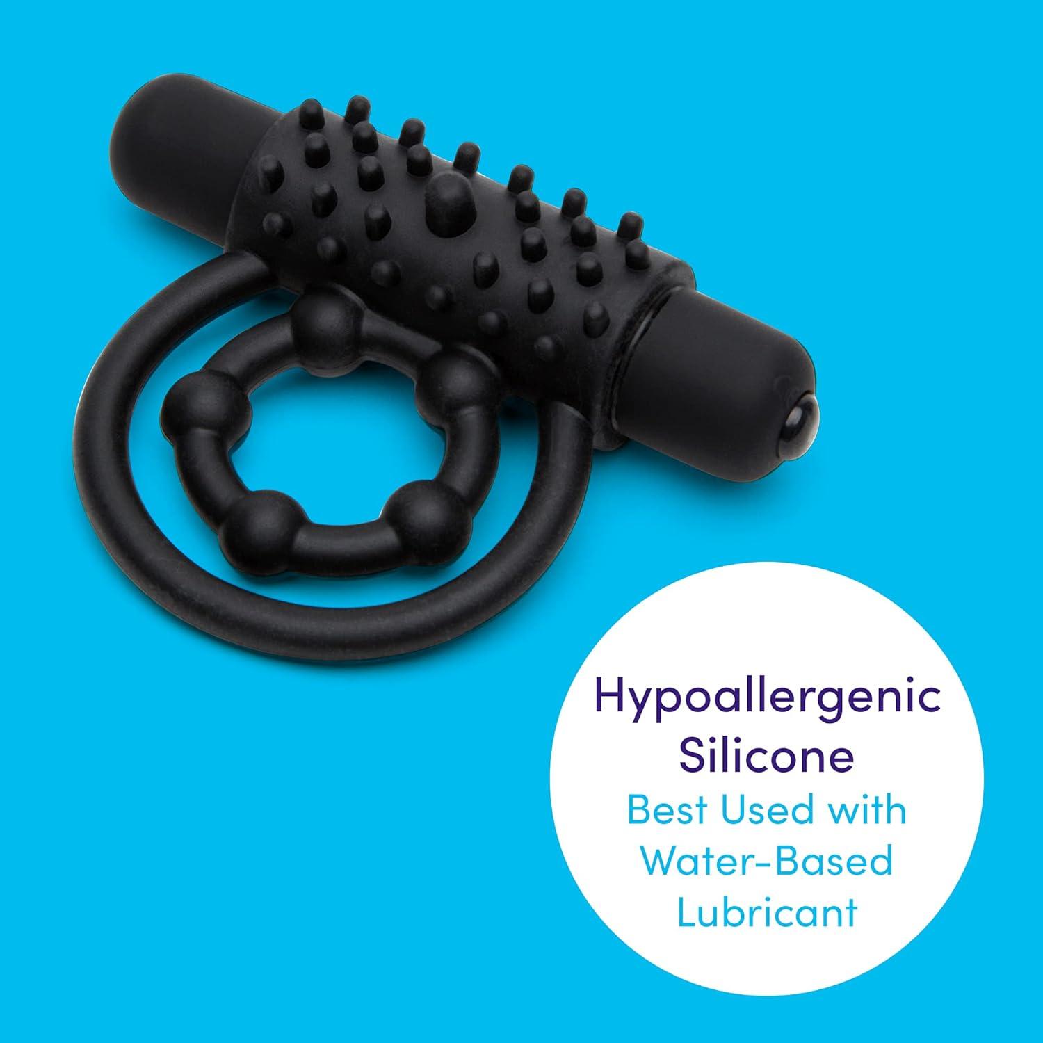 imageLovehoney Bionic Bullet Vibrating Cock Ring Textured Silicone Double Penis Ring 5 Function Bullet Vibrator Waterproof Black