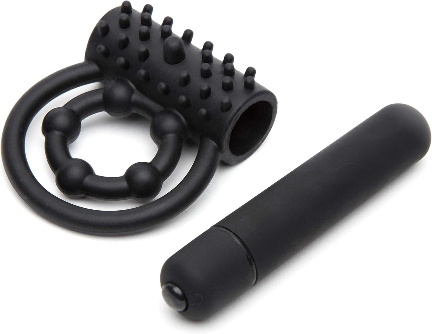 imageLovehoney Bionic Bullet Vibrating Cock Ring Textured Silicone Double Penis Ring 5 Function Bullet Vibrator Waterproof Black