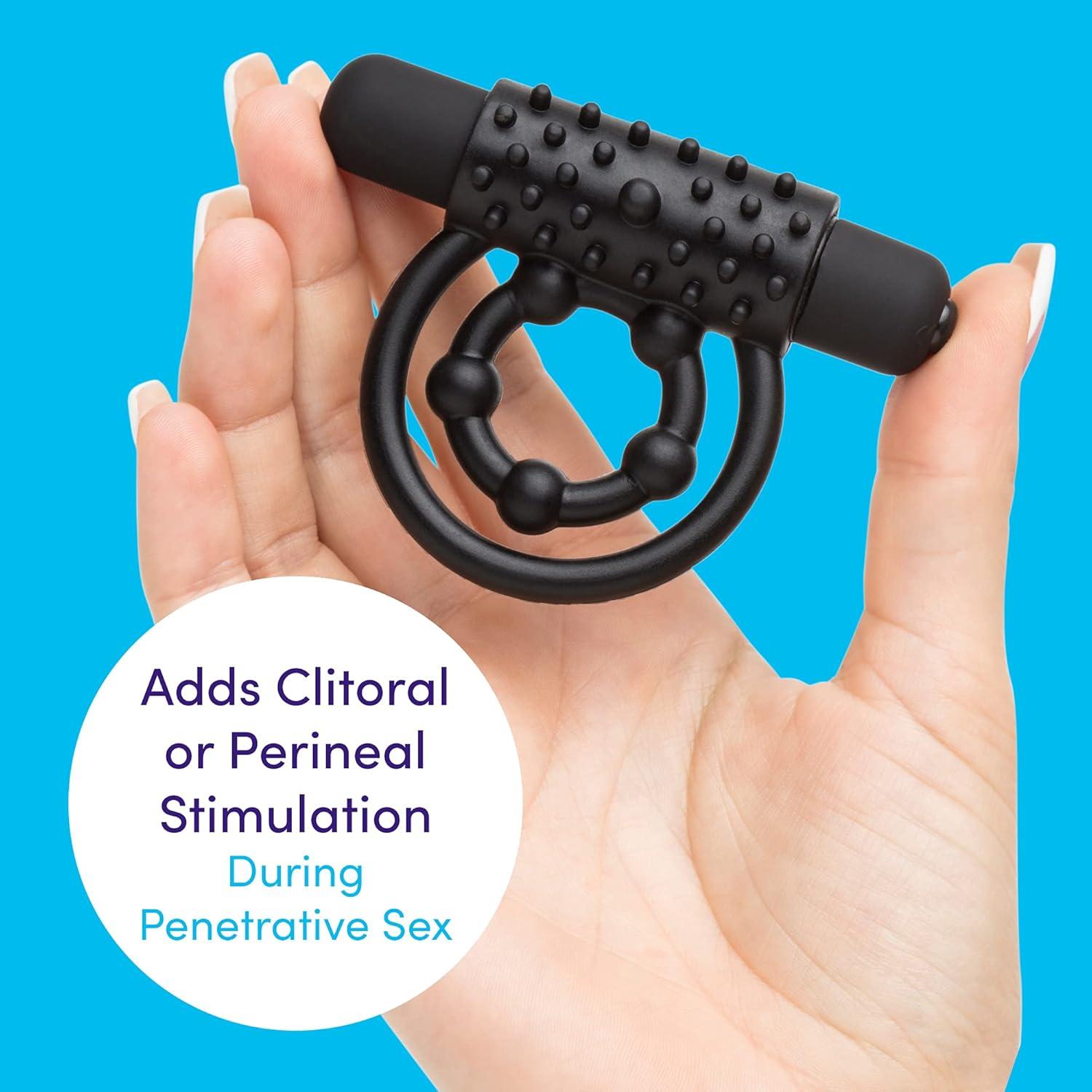 imageLovehoney Bionic Bullet Vibrating Cock Ring Textured Silicone Double Penis Ring 5 Function Bullet Vibrator Waterproof Black