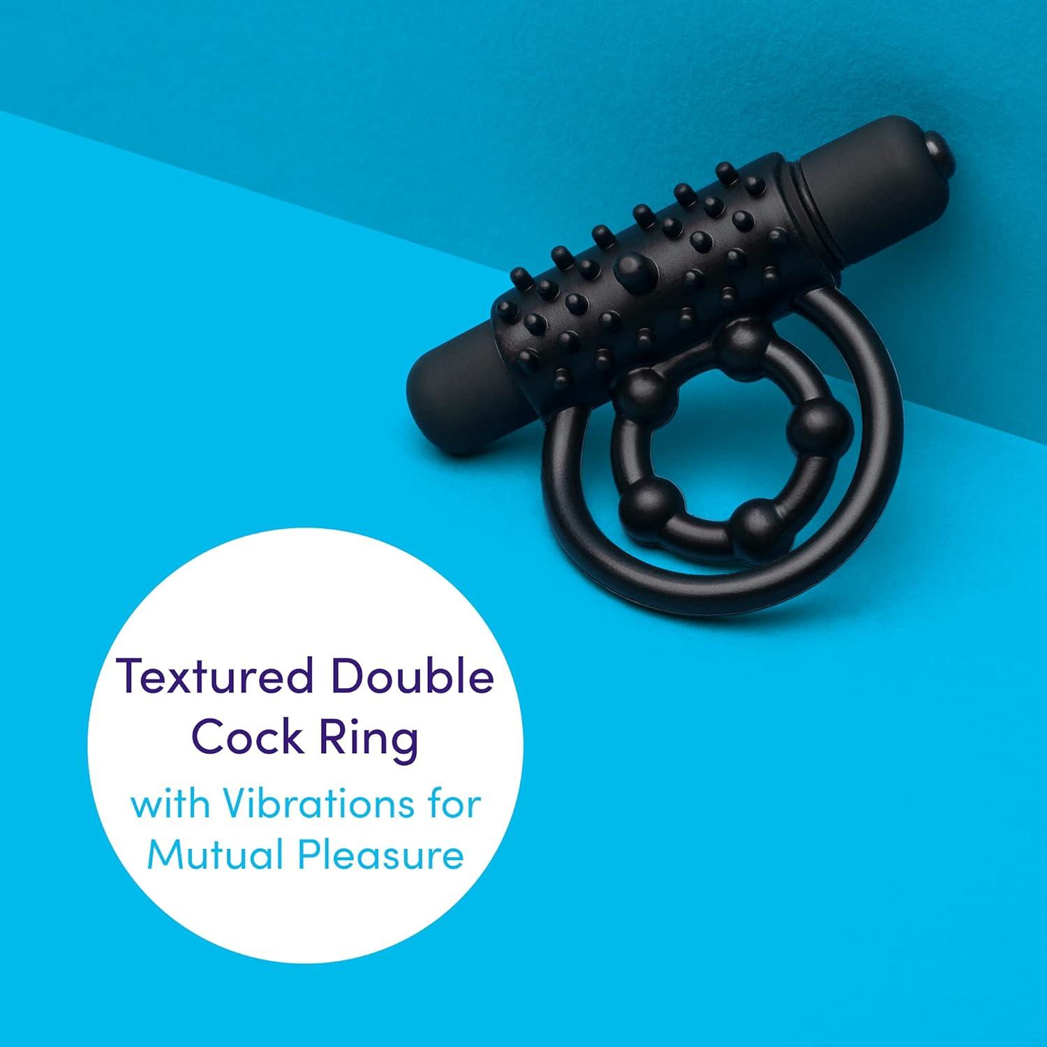 imageLovehoney Bionic Bullet Vibrating Cock Ring Textured Silicone Double Penis Ring 5 Function Bullet Vibrator Waterproof Black