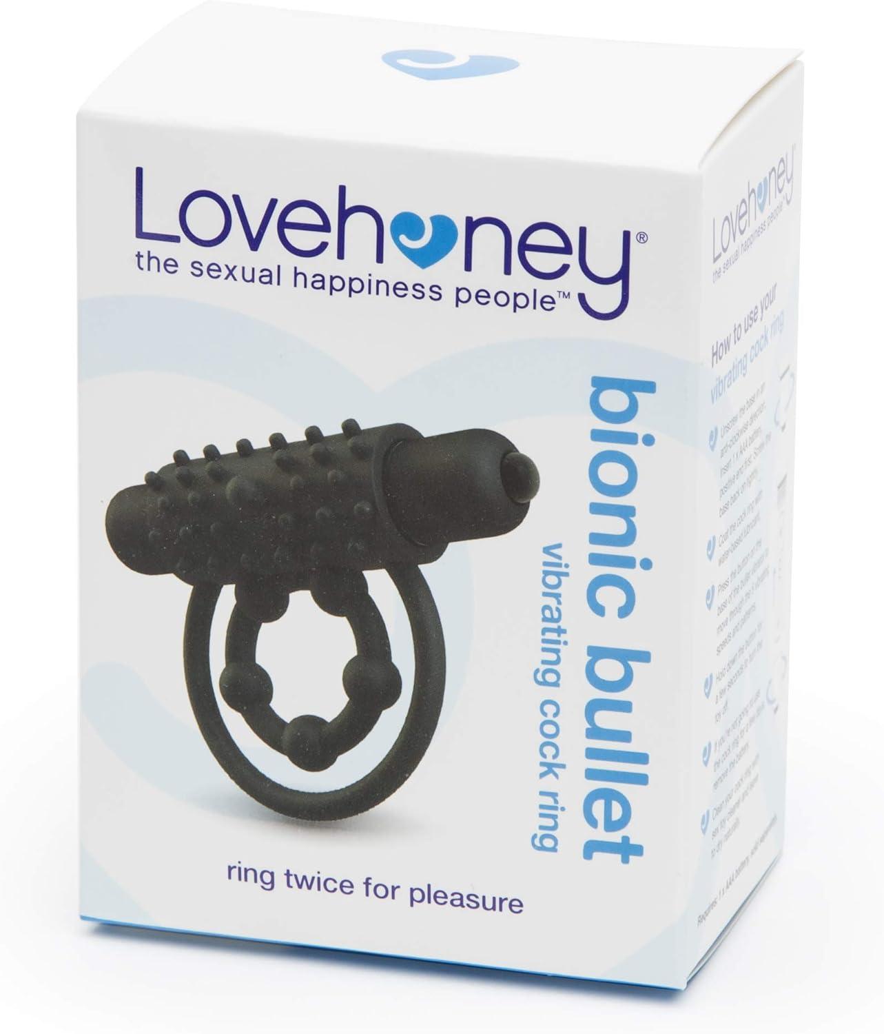 imageLovehoney Bionic Bullet Vibrating Cock Ring Textured Silicone Double Penis Ring 5 Function Bullet Vibrator Waterproof Black
