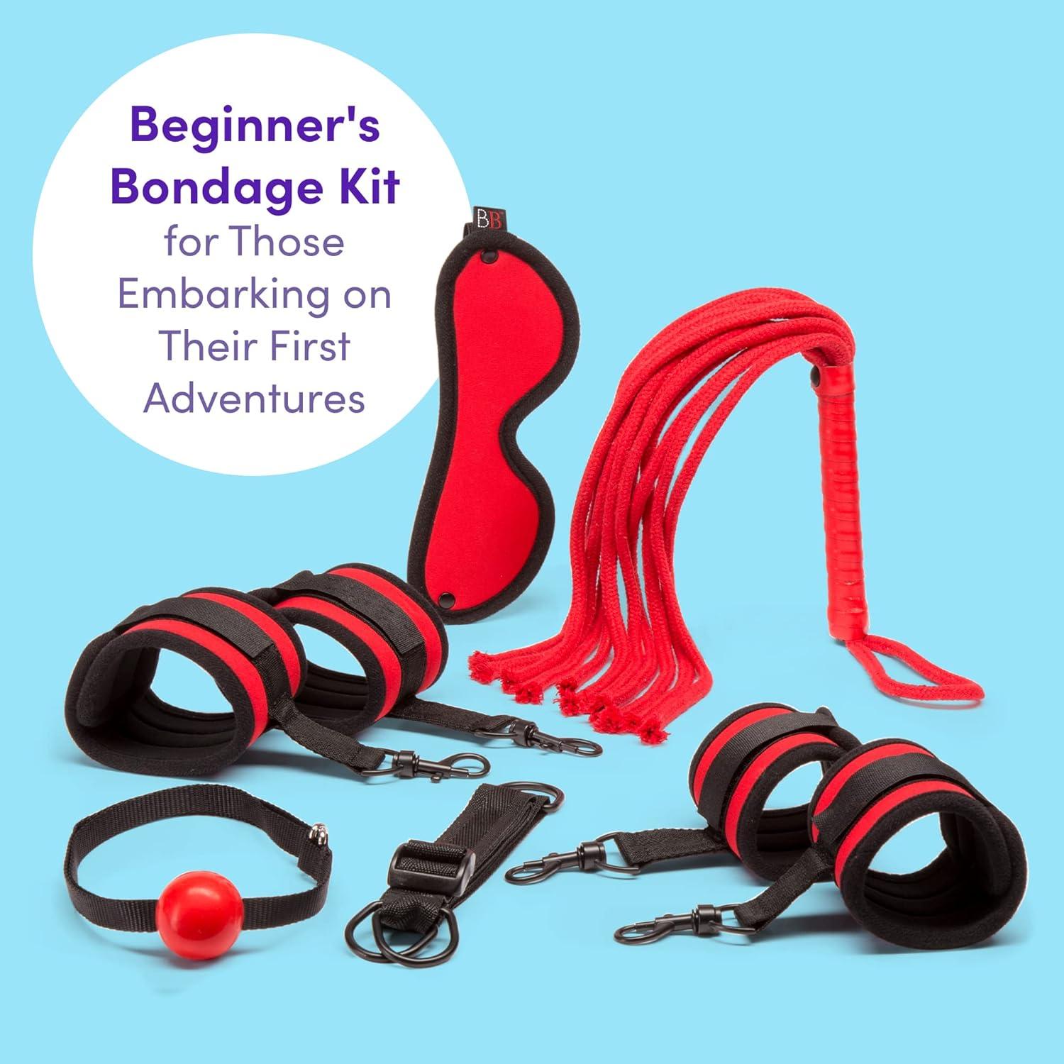 imageLovehoney Bondage Boutique Red Hot Passion Bondage Kit Includes Cuffs Blindfold Ball Gag Rope Flogger amp Strap Beginner Sex Set for Couples 6 Piece RedBlack