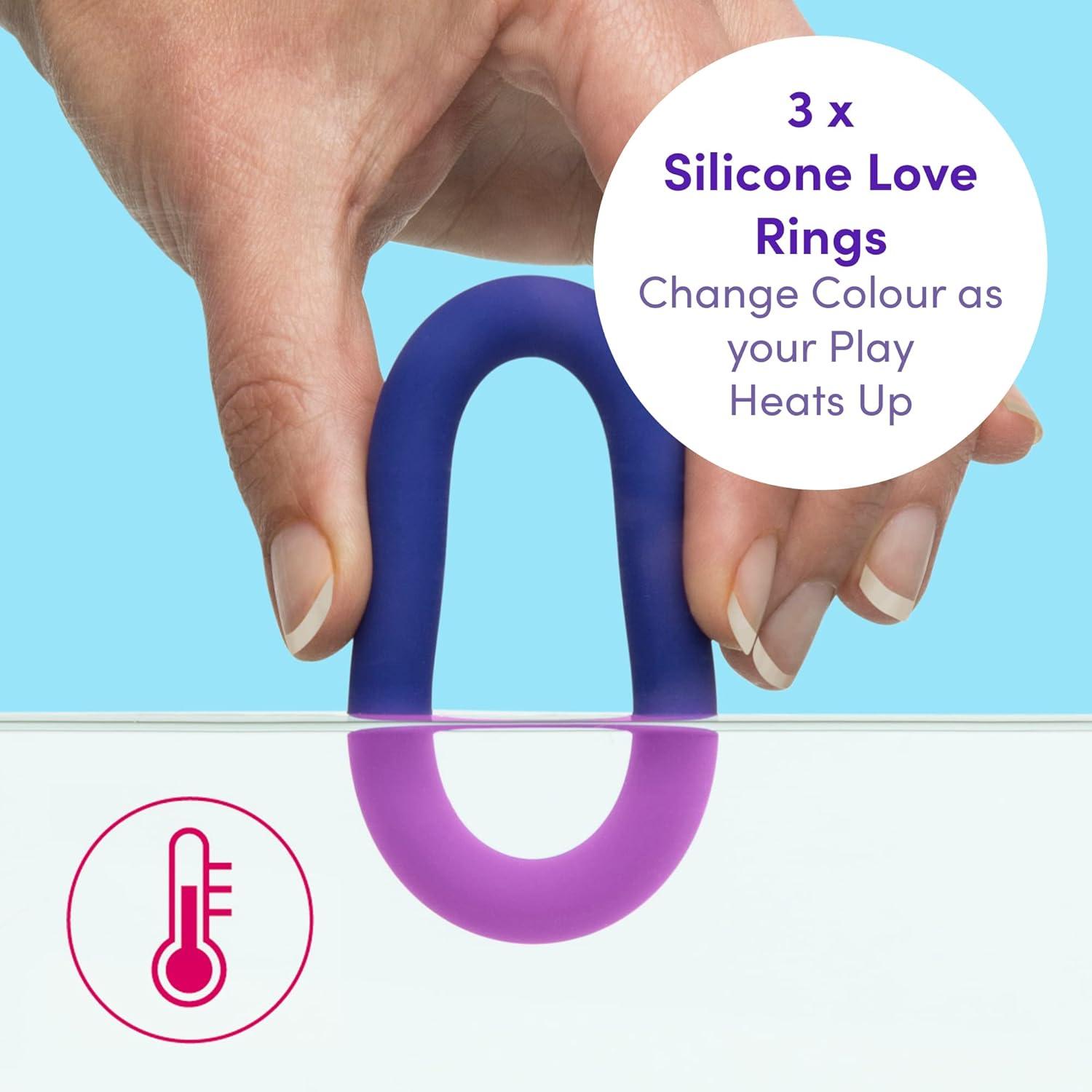 imageLovehoney Colourplay Triple Cock Ring Set 3 Colour Changing Thick Silicone Penis Rings 3 Sizes Waterproof PurpleBlue