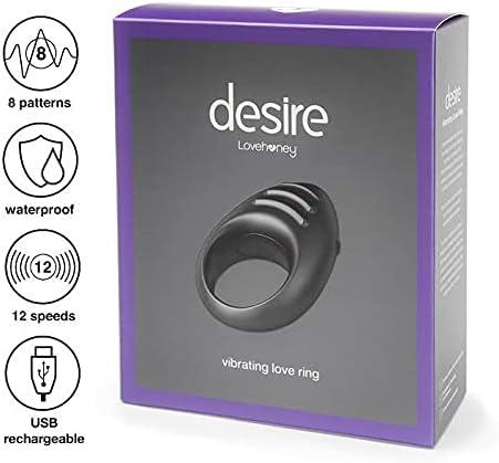 imageLovehoney Desire Luxury Vibrating Cock Ring Textured Silicone Penis Ring 20 Function Vibrating Stimulator for Couples Sex Rechargeable Waterproof Black