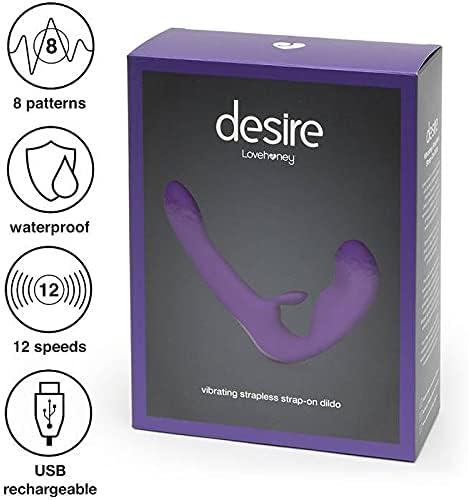 imageLovehoney Desire Luxury Vibrating Strapless Strap On Dildo 8 Inch Silicone Double Ended Dildo for Women Rabbit Vibrator for Clit Stimulation Adult Sex Toy Waterproof amp Rechargeable Purple