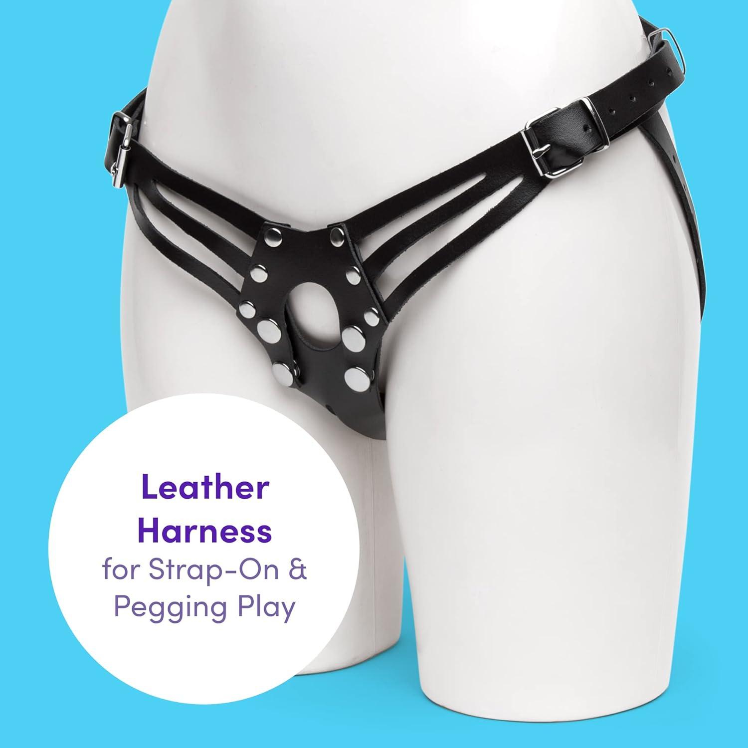 imageLovehoney Dominix Deluxe Strap On Harness Adjustable Luxury Leather Harness for Pegging Includes Adjustable ORing with Buckle Fastenings Black
