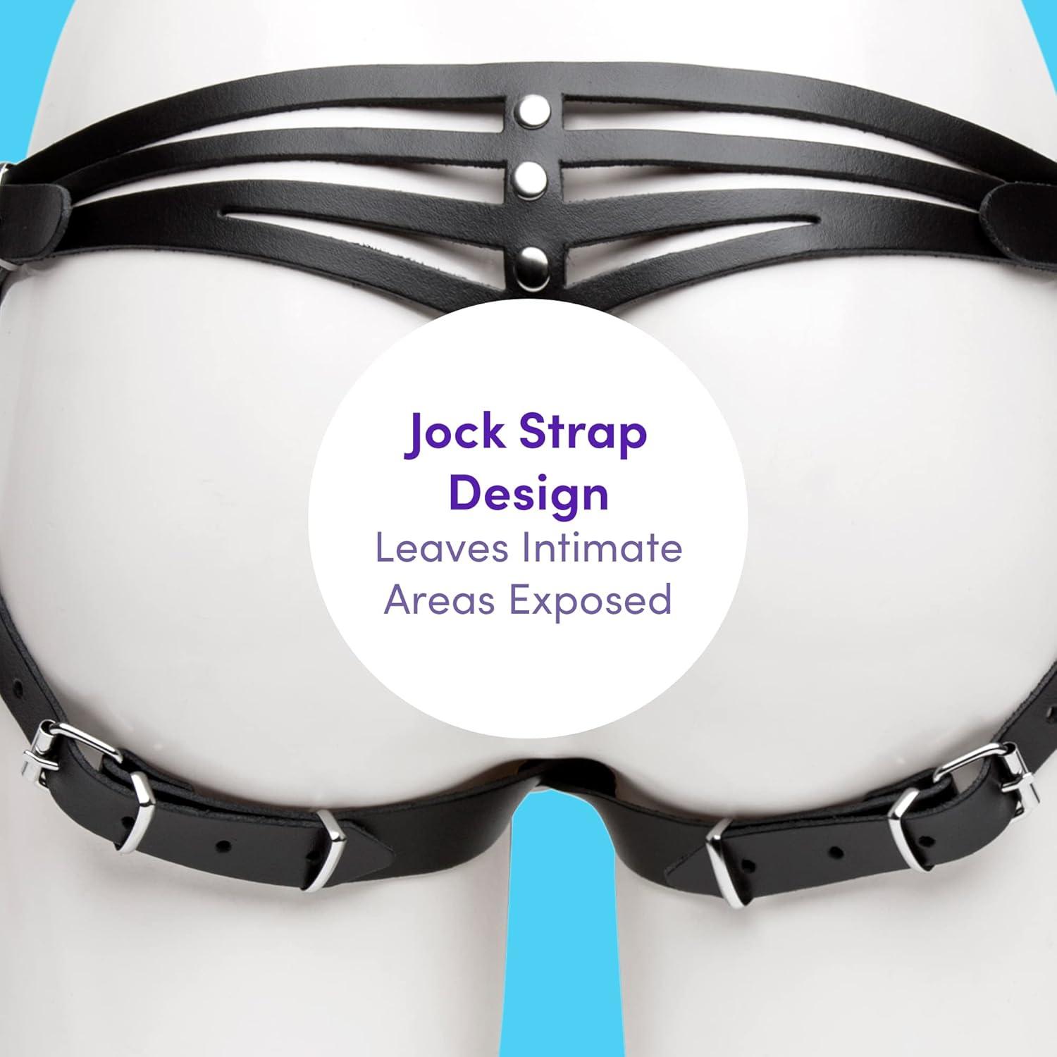 imageLovehoney Dominix Deluxe Strap On Harness Adjustable Luxury Leather Harness for Pegging Includes Adjustable ORing with Buckle Fastenings Black