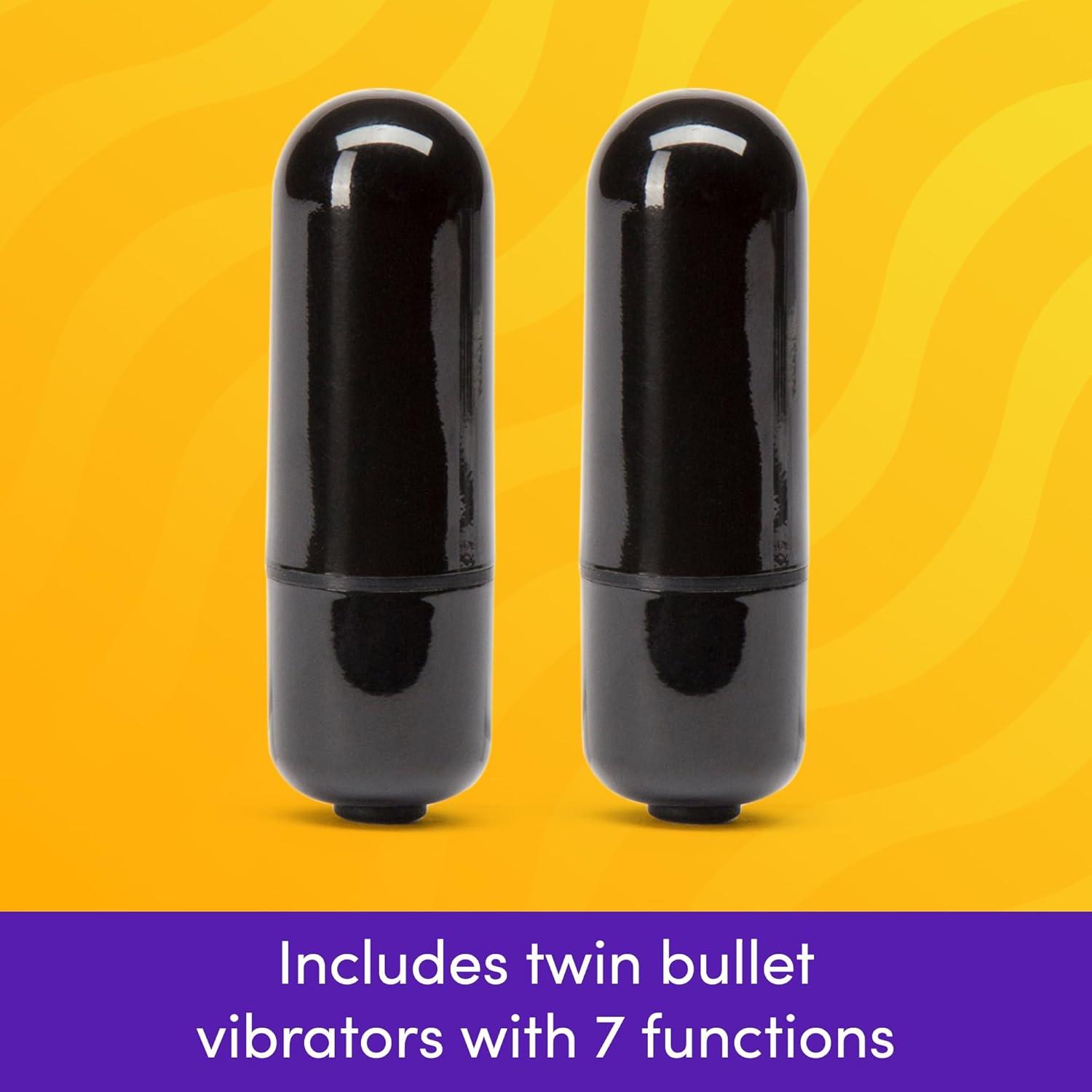 imageLovehoney Double Fun Vibrating Rabbit Double Penetration Strap On Dildo 6 Inch Realistic Silicone Dildo with 2 Bullet Vibrators Waterproof Black