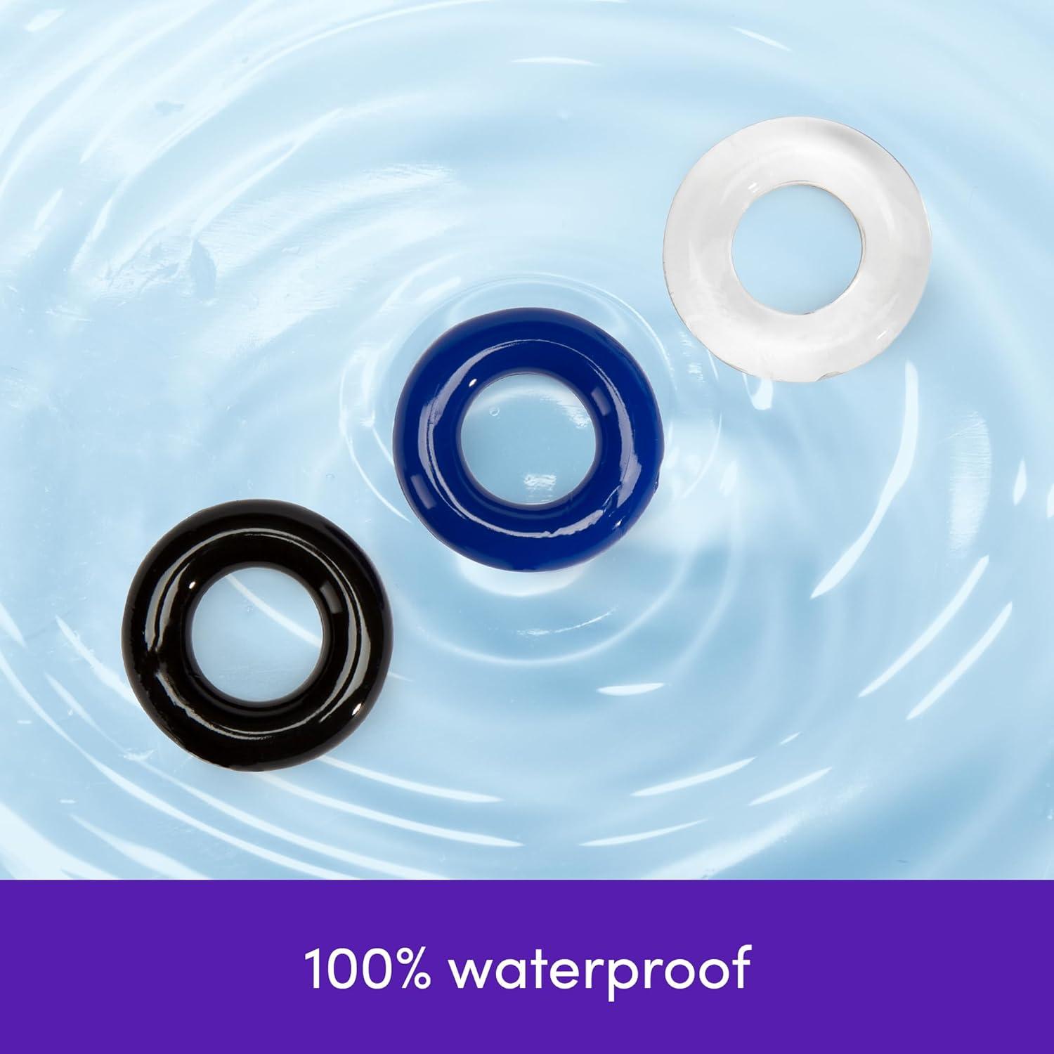 imageLovehoney Doughnut Cock Ring Multipack Stretchy Penis Ring Waterproof 3 Pack Blue Black amp Clear