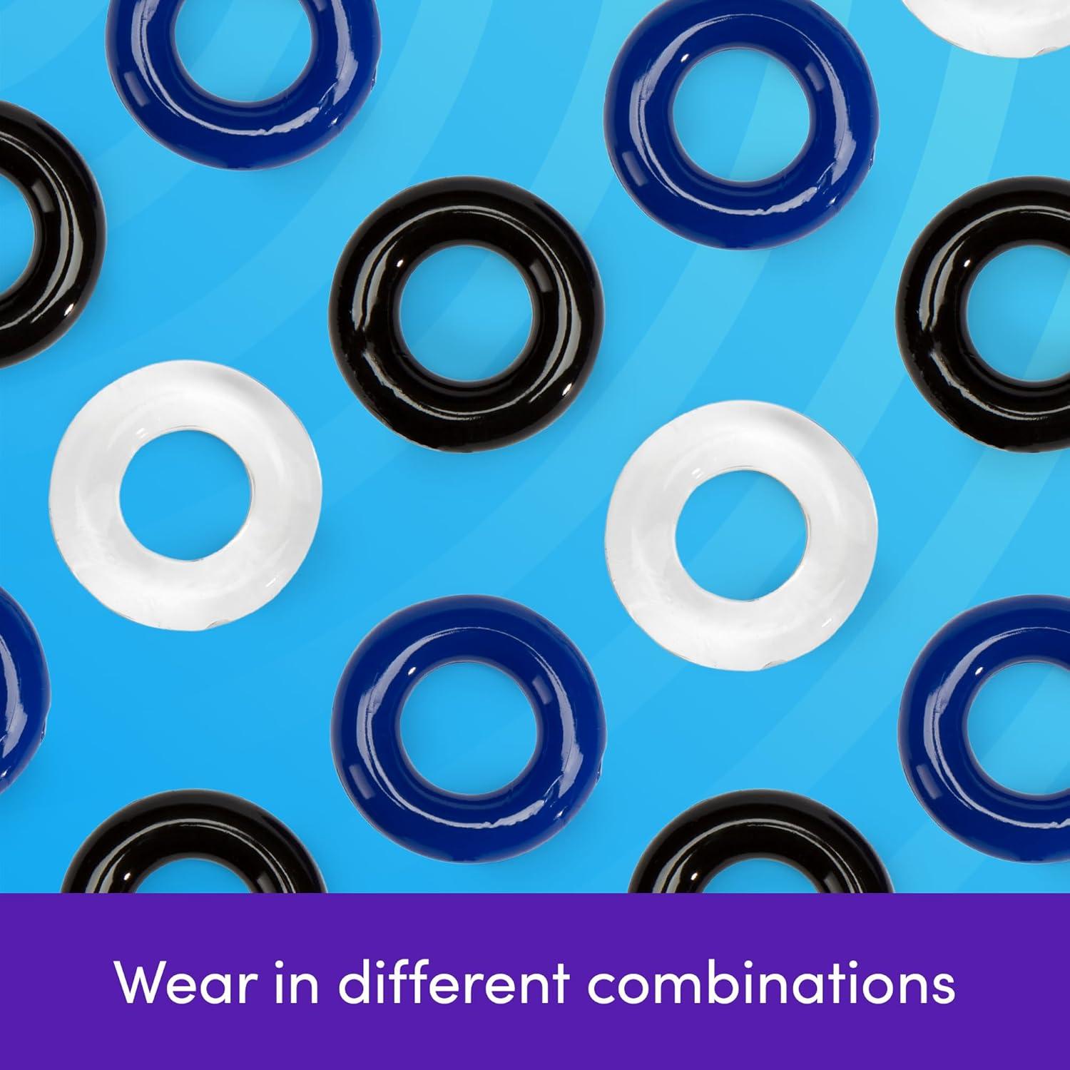 imageLovehoney Doughnut Cock Ring Multipack Stretchy Penis Ring Waterproof 3 Pack Blue Black amp Clear