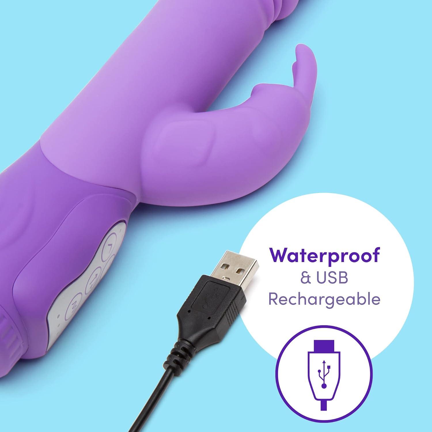 imageLovehoney Dream Thrusting Rabbit Vibrator 5 Inch Silicone Vibrator for Women with 3 Speed Thruster Dual Stimulation Adult Sex Toy Rechargeable amp Waterproof Purple
