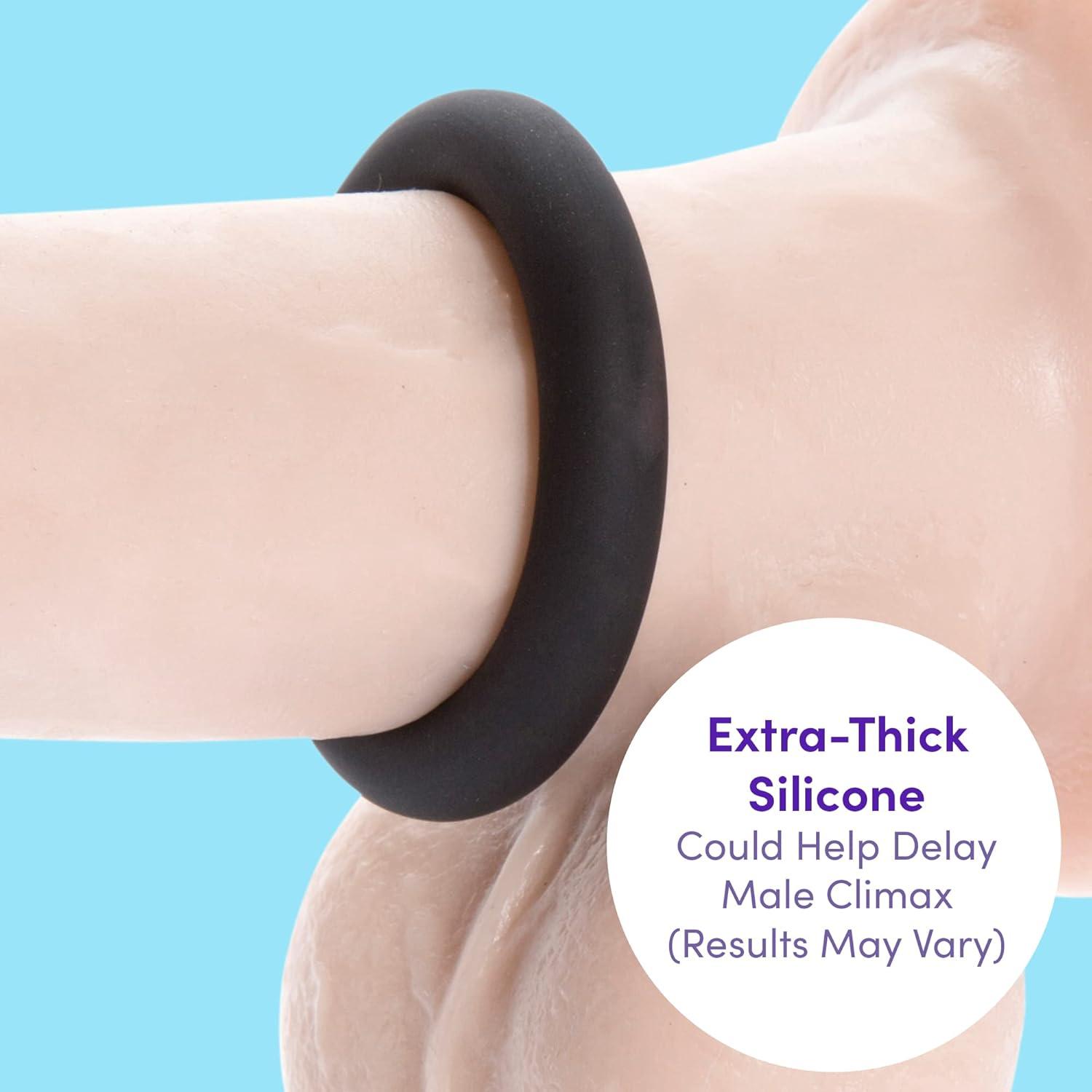 imageLovehoney Get Hard Triple Cock Ring Set Extra Thick Silicone 3 Sizes Cock and Ball Rings for Men Waterproof Pleasure Enhancer Gifts for Men Black